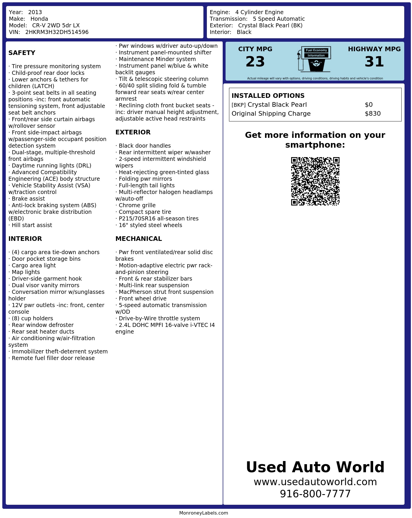Monroney Label