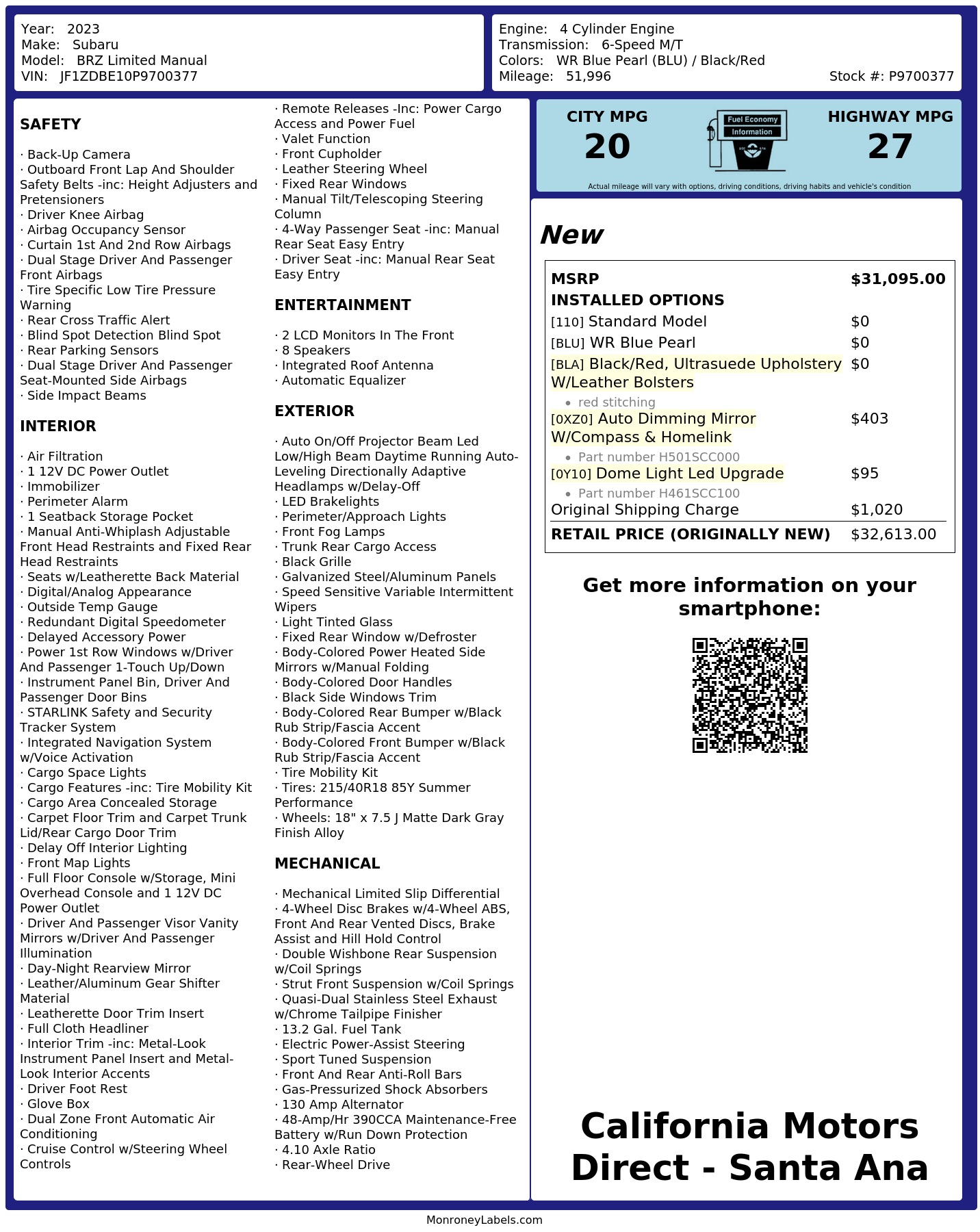 Monroney Label
