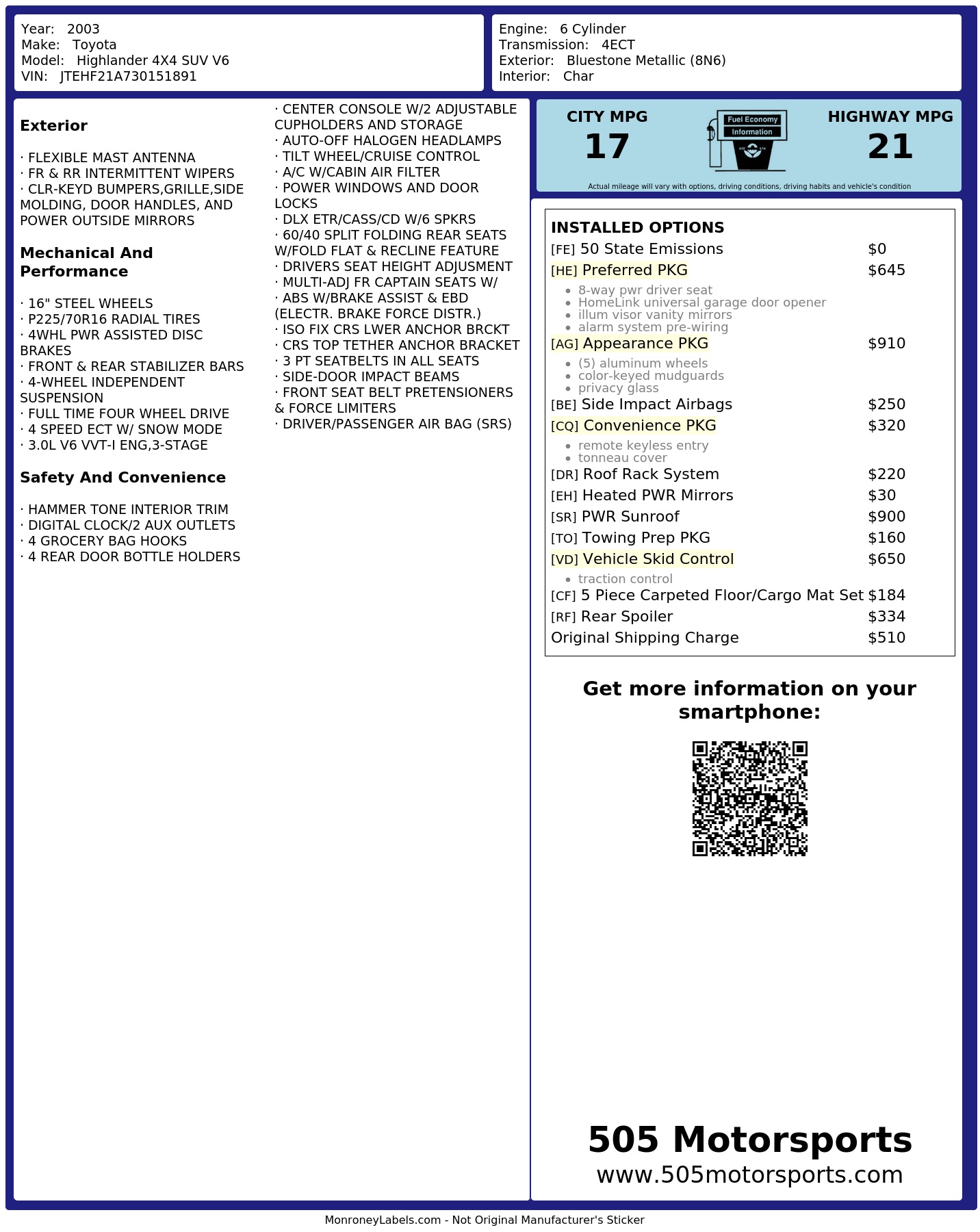Monroney Label