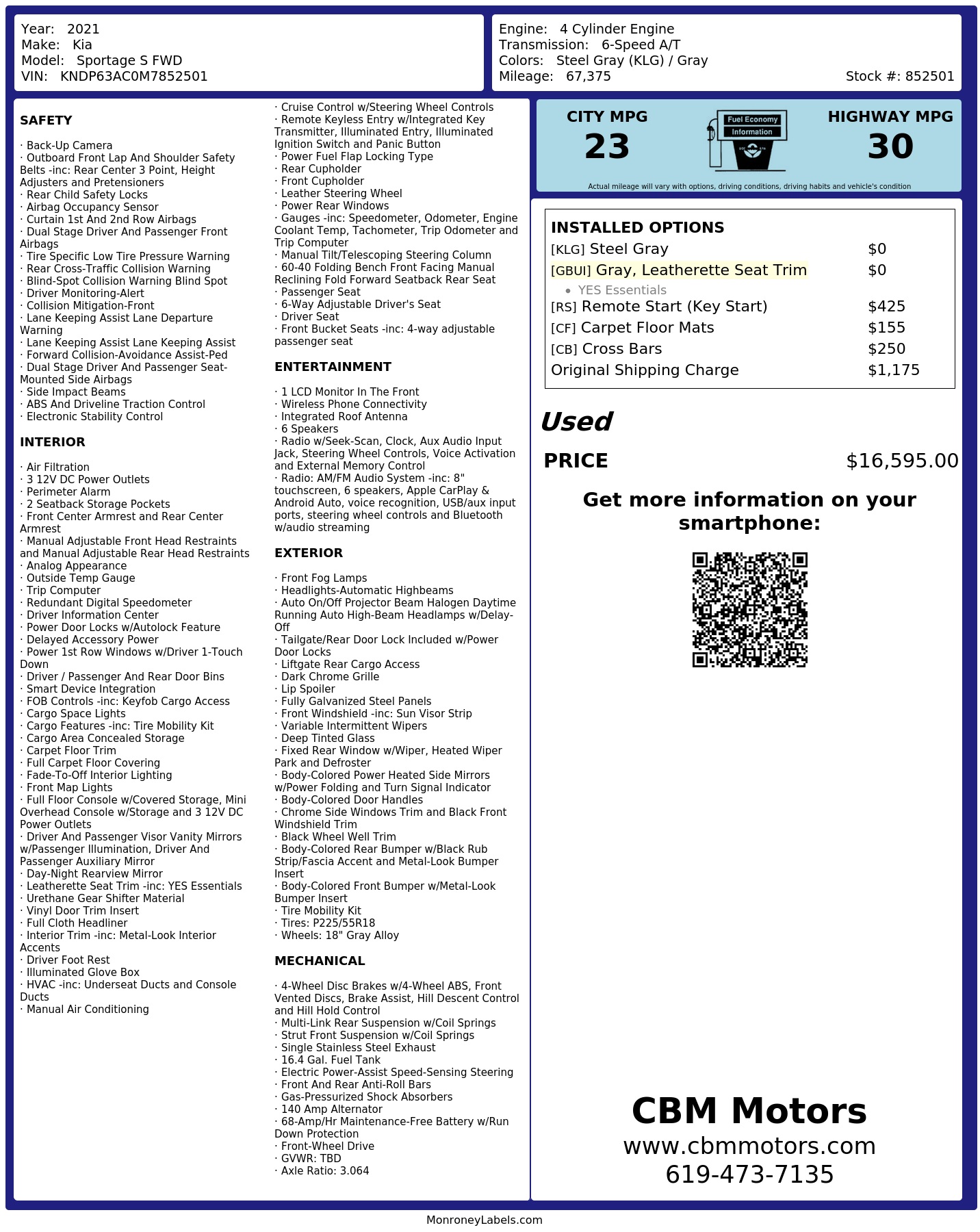 Monroney Label