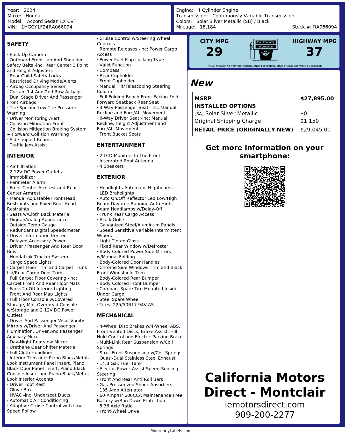 Monroney Label