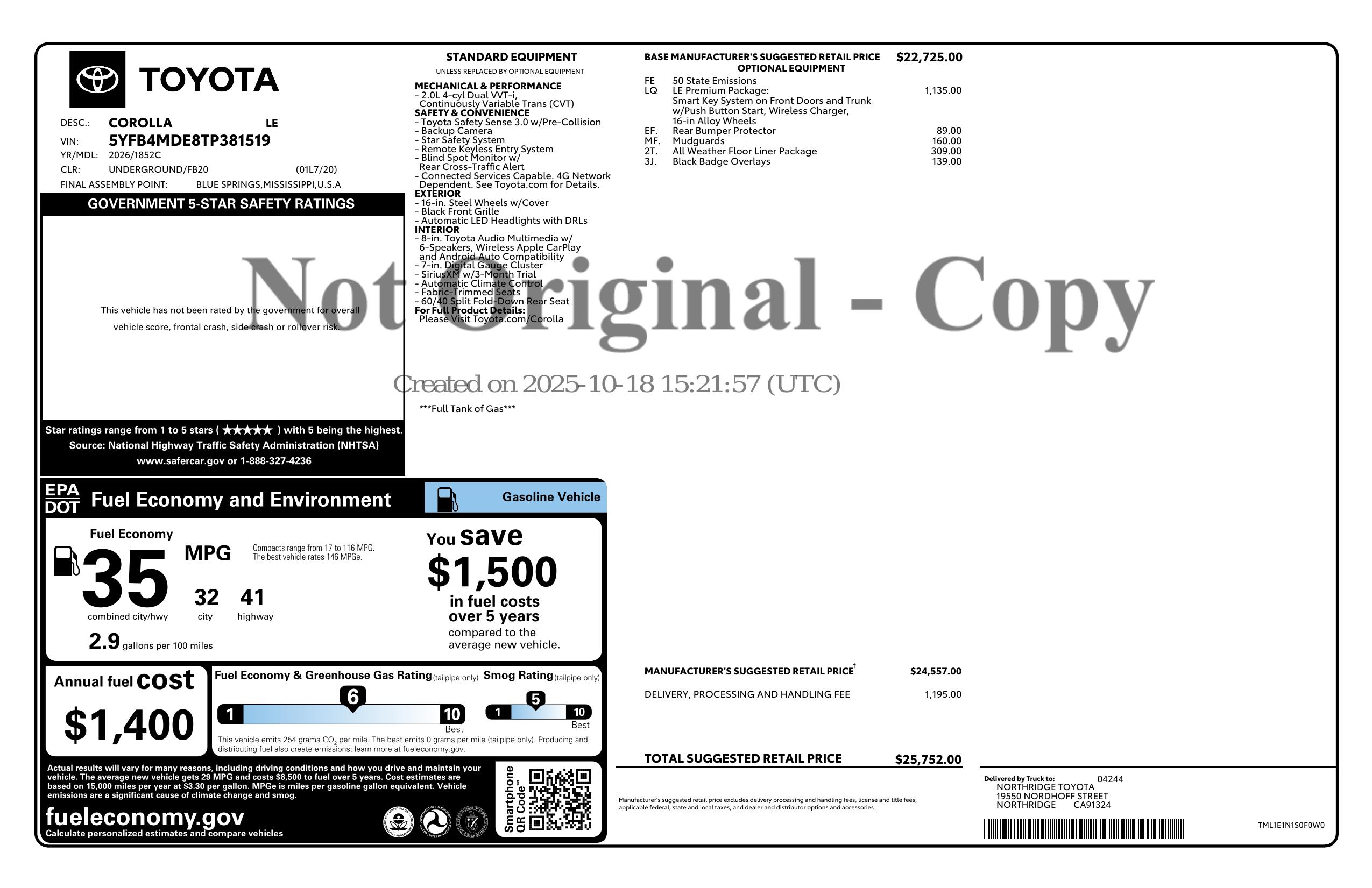 Monroney Label
