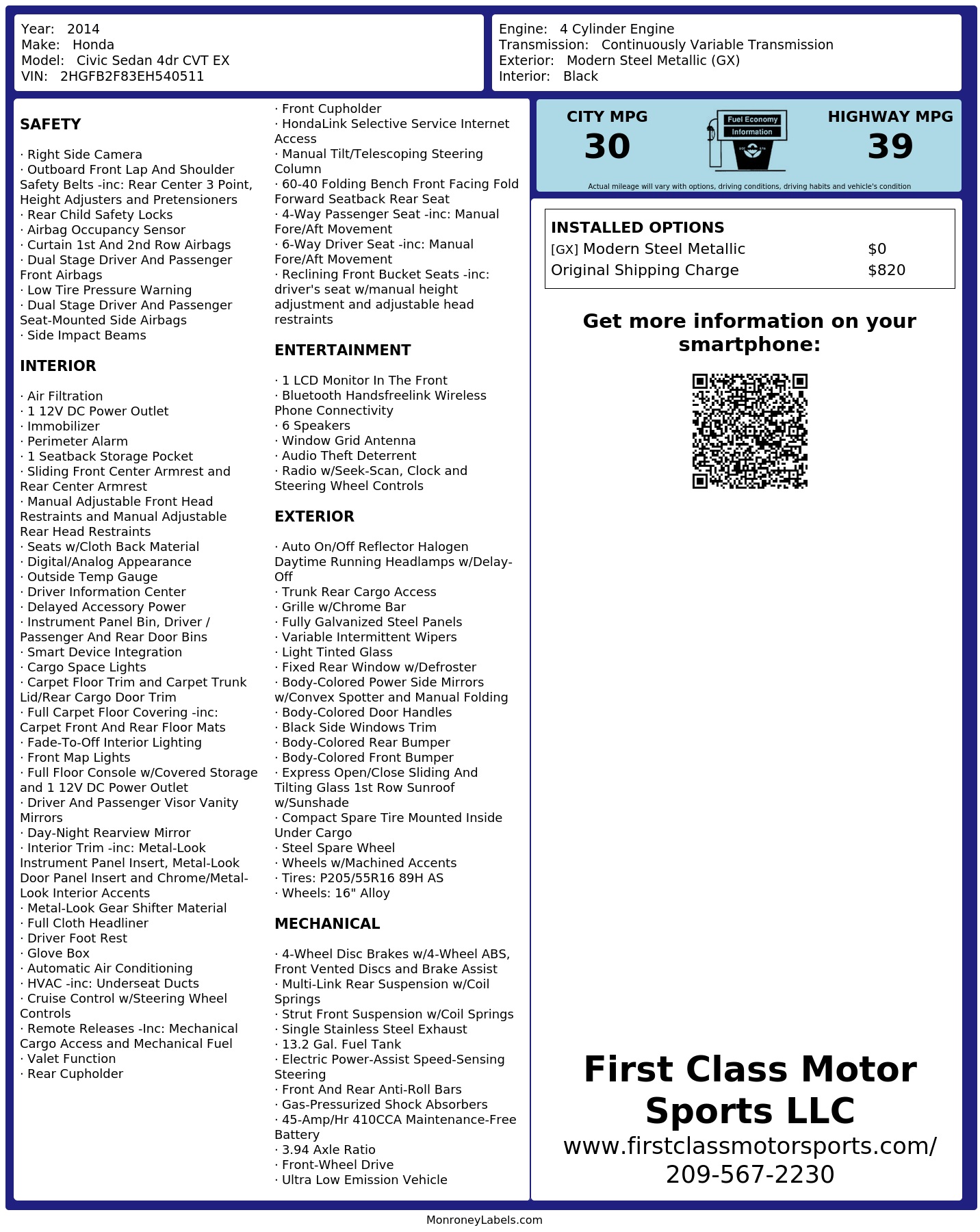 Monroney Label