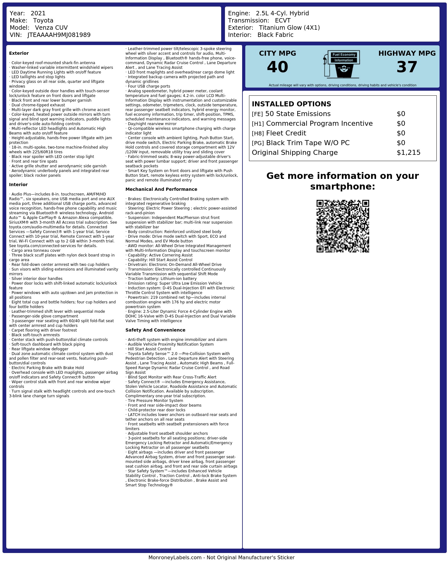 Monroney Label