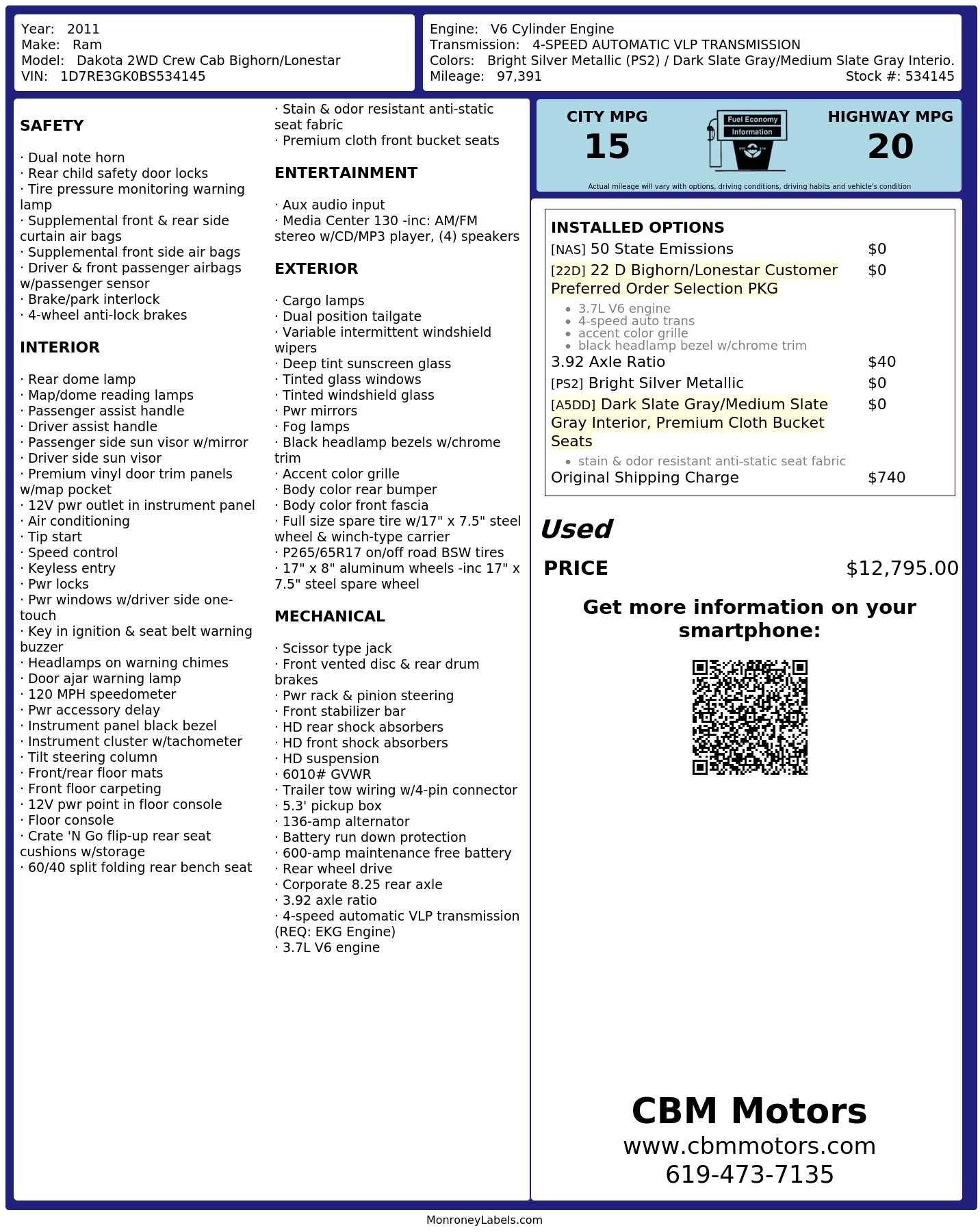 Monroney Label