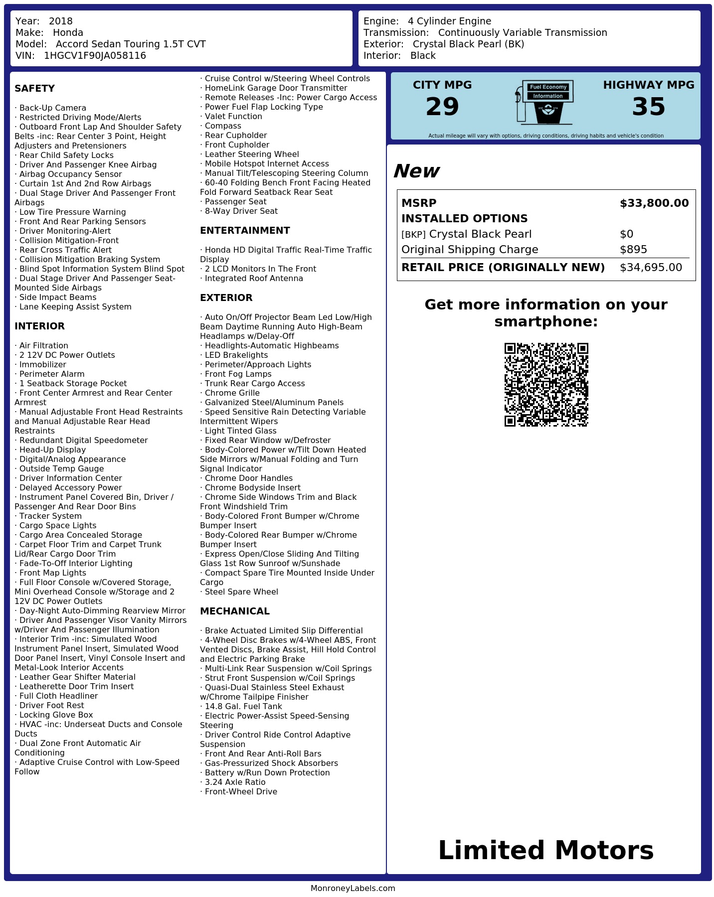 Monroney Label