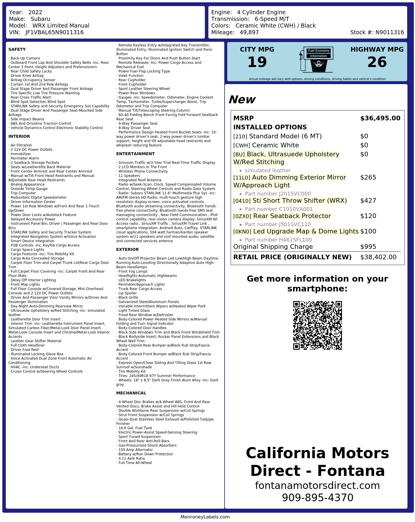 Monroney Label