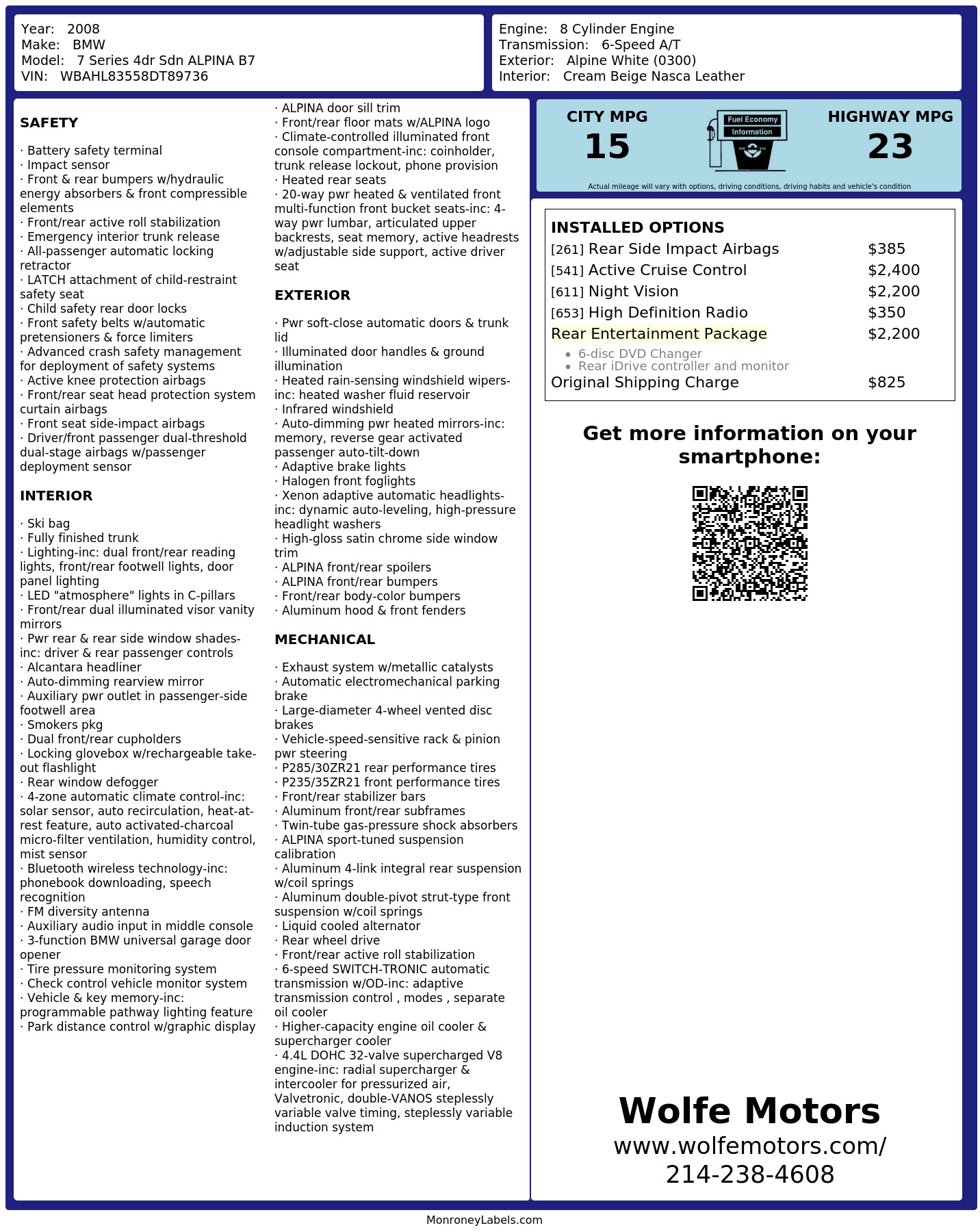 Monroney Label