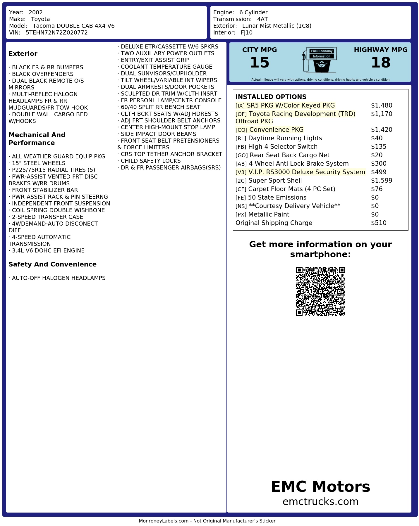 Monroney Label