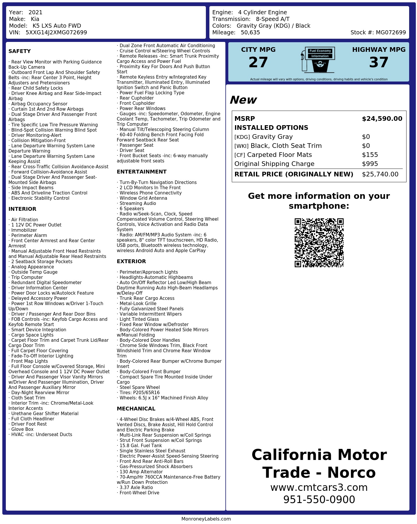 Monroney Label