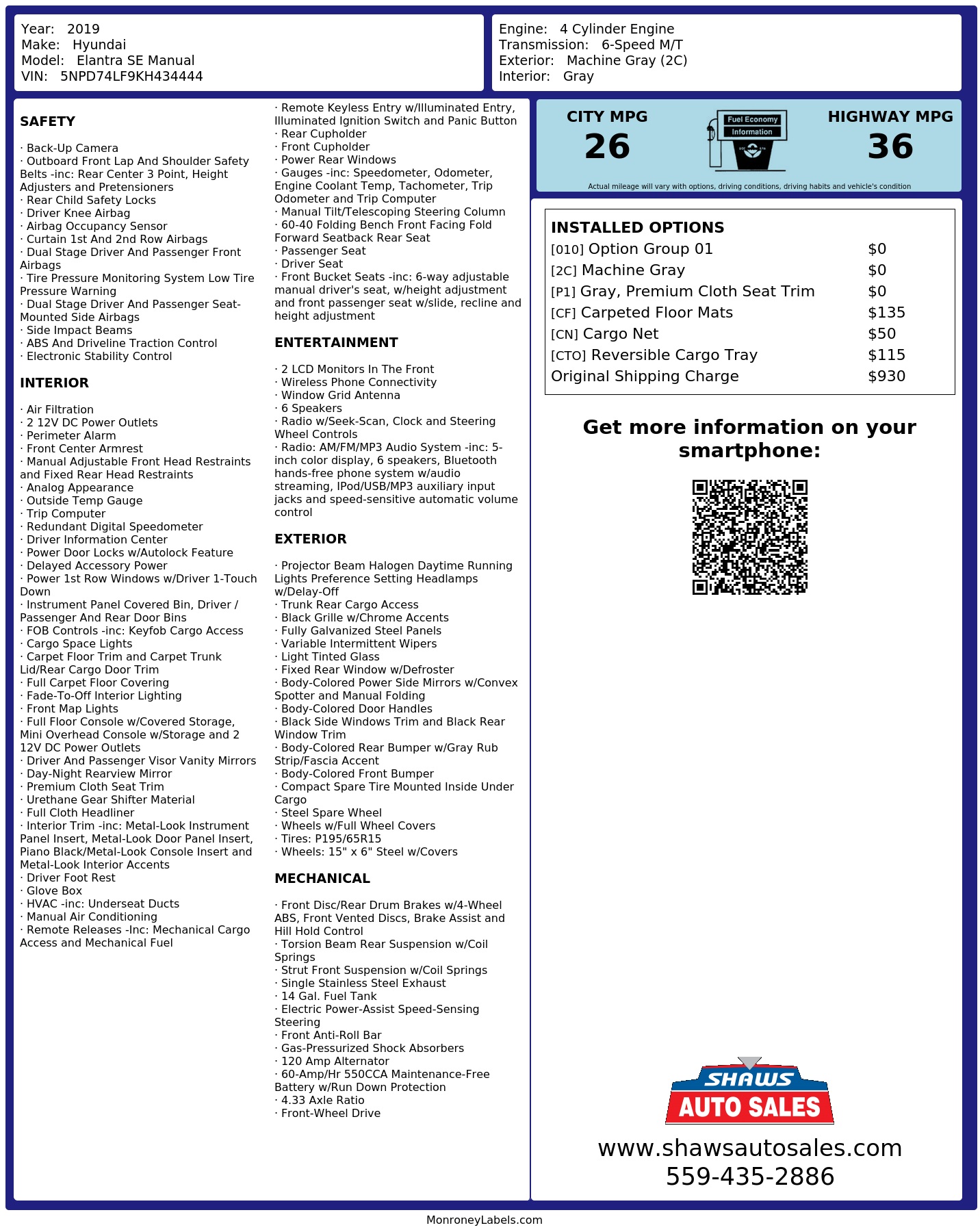 Monroney Label
