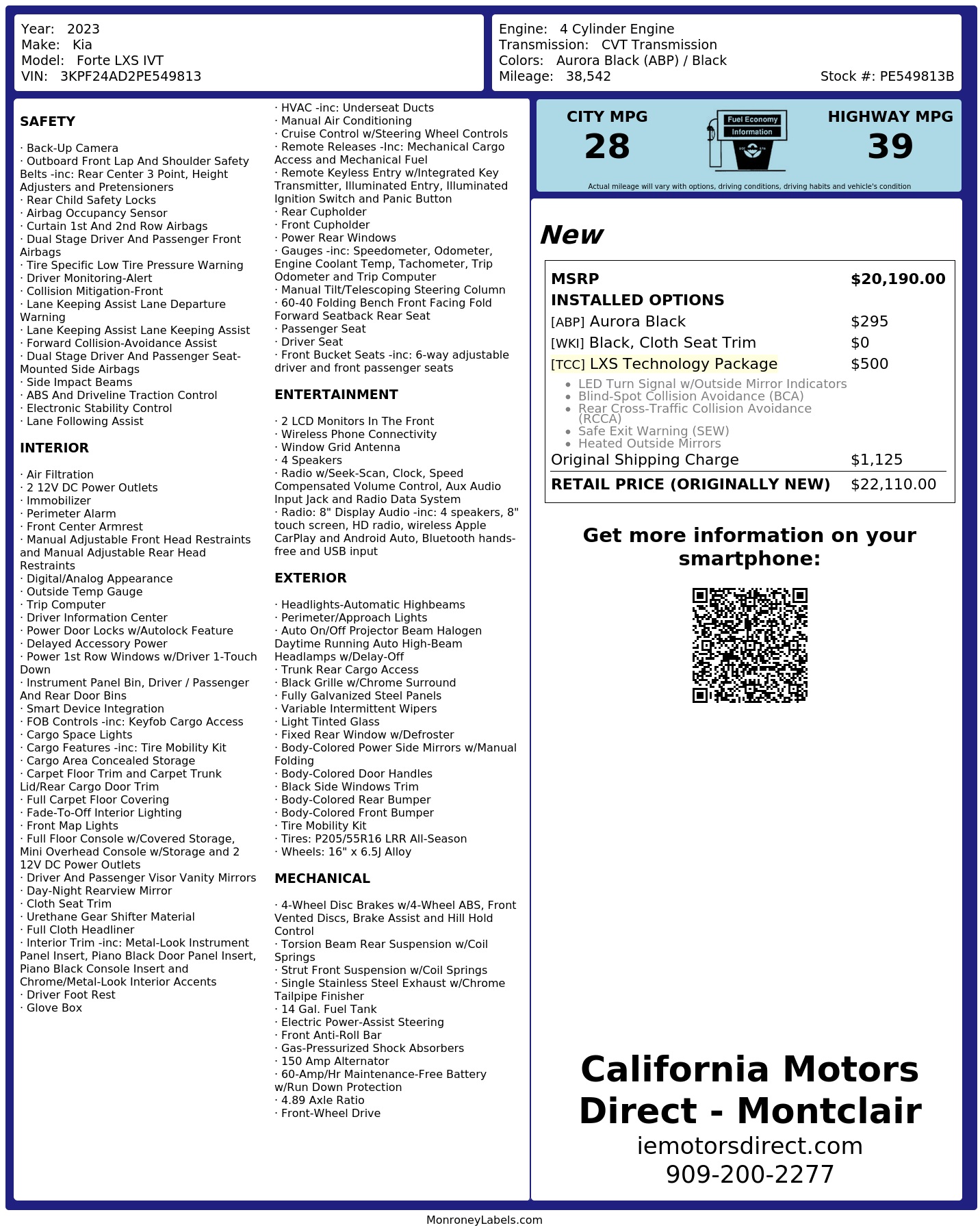 Monroney Label