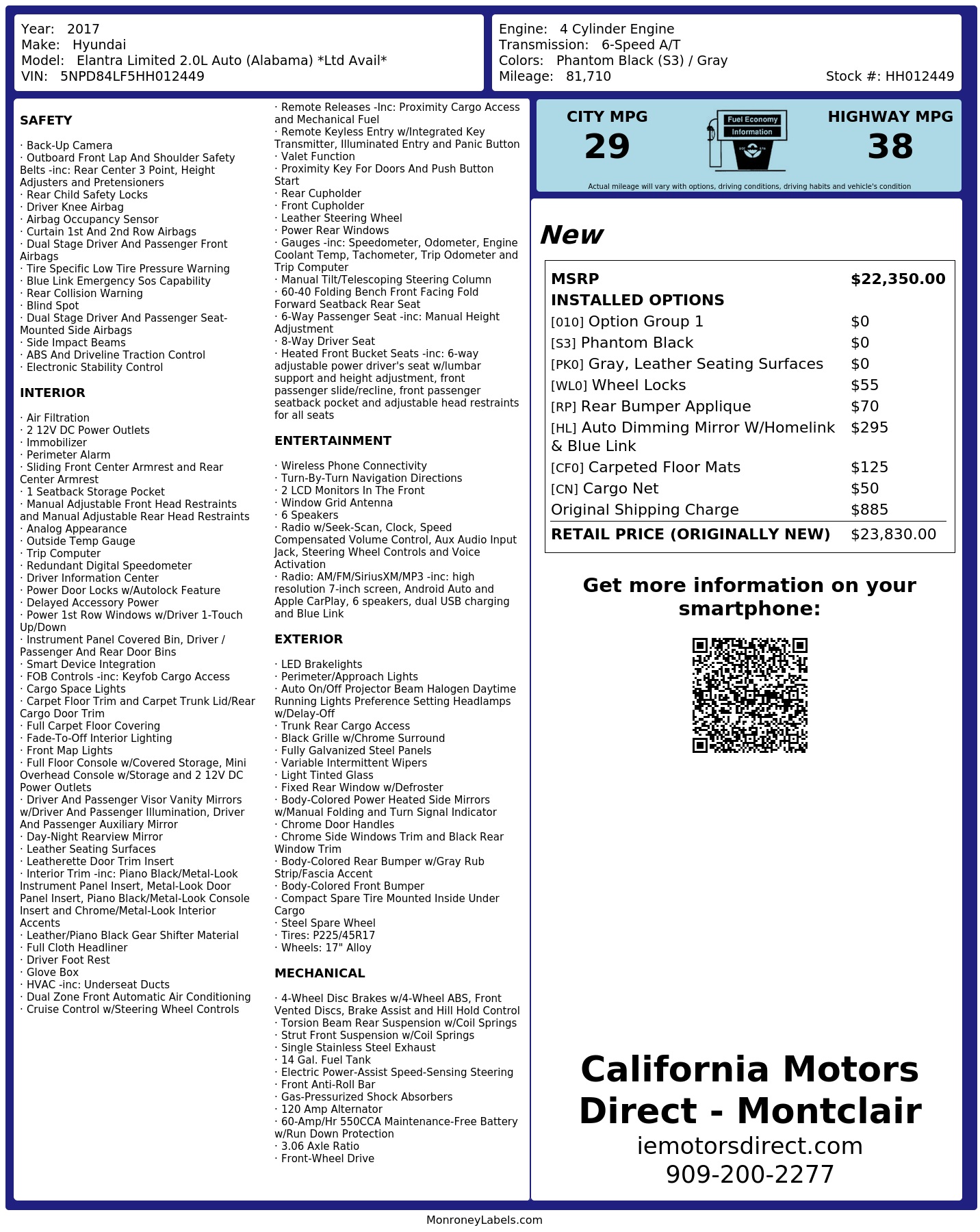 Monroney Label