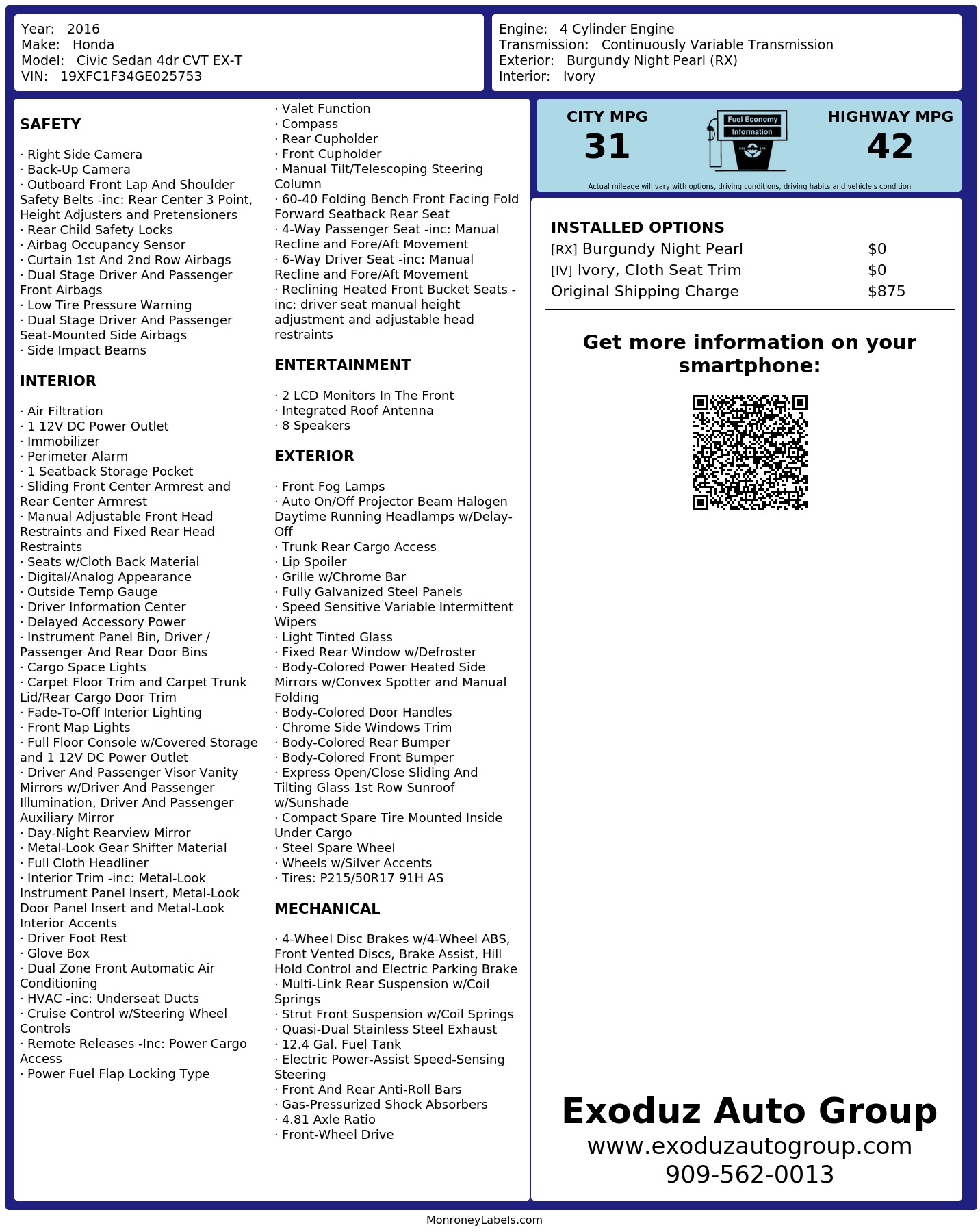 Monroney Label