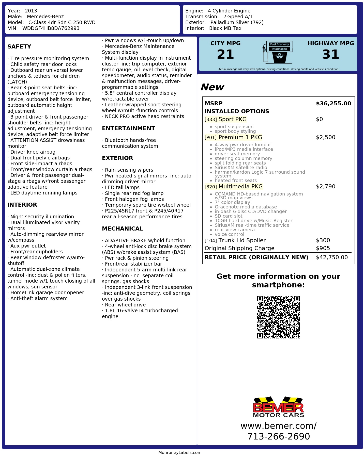 Monroney Label
