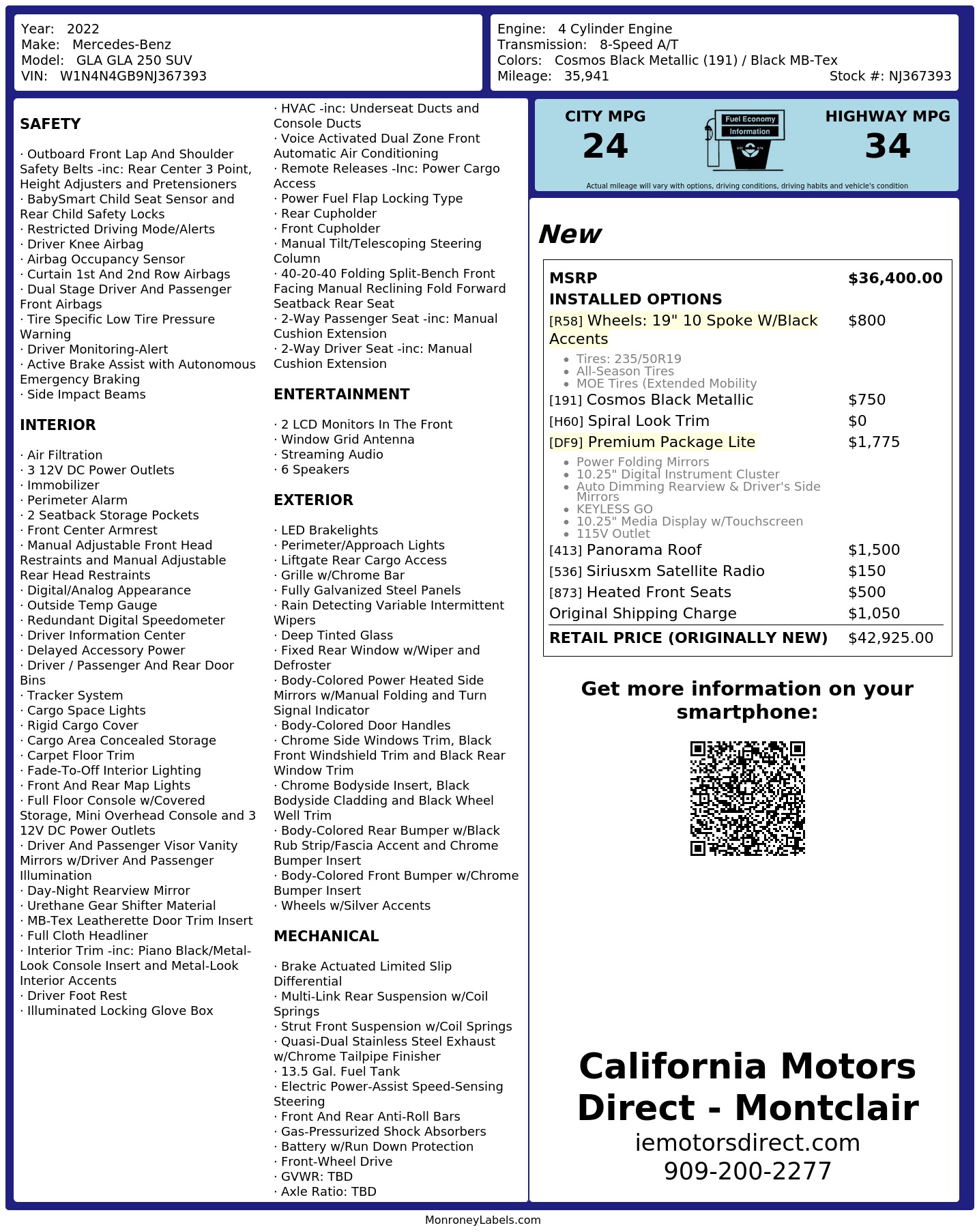 Monroney Label