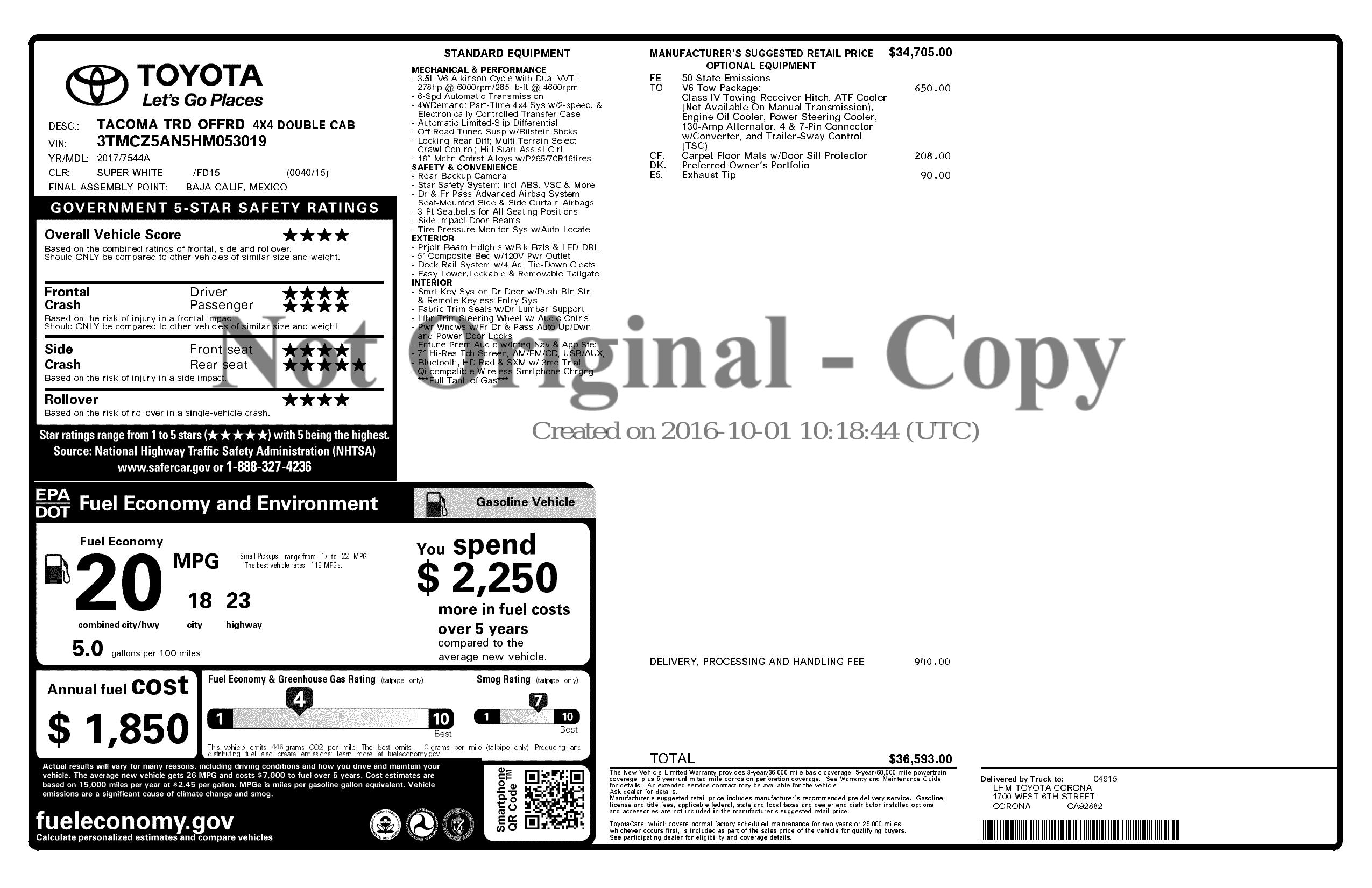Monroney Label