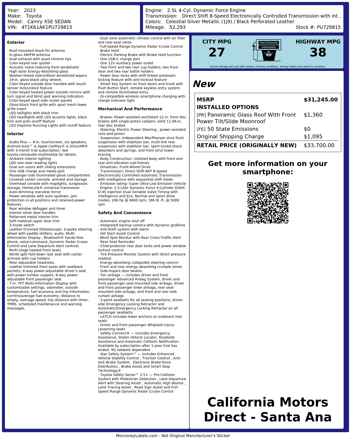 Monroney Label