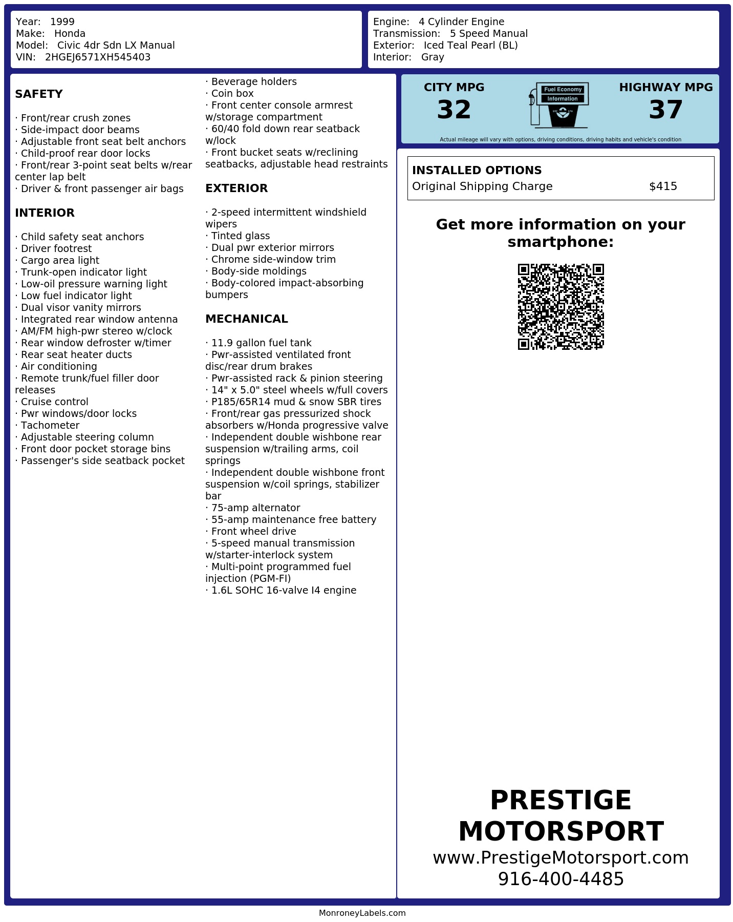 Monroney Label