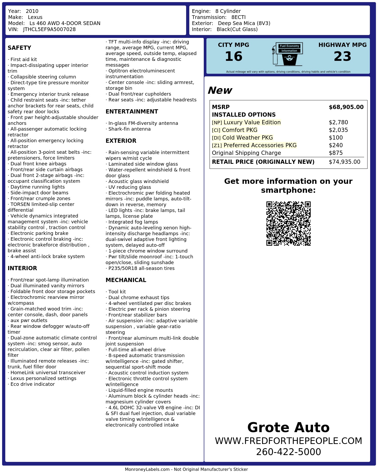 Monroney Label
