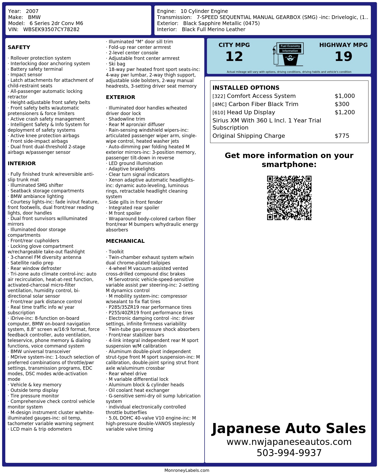 Monroney Label