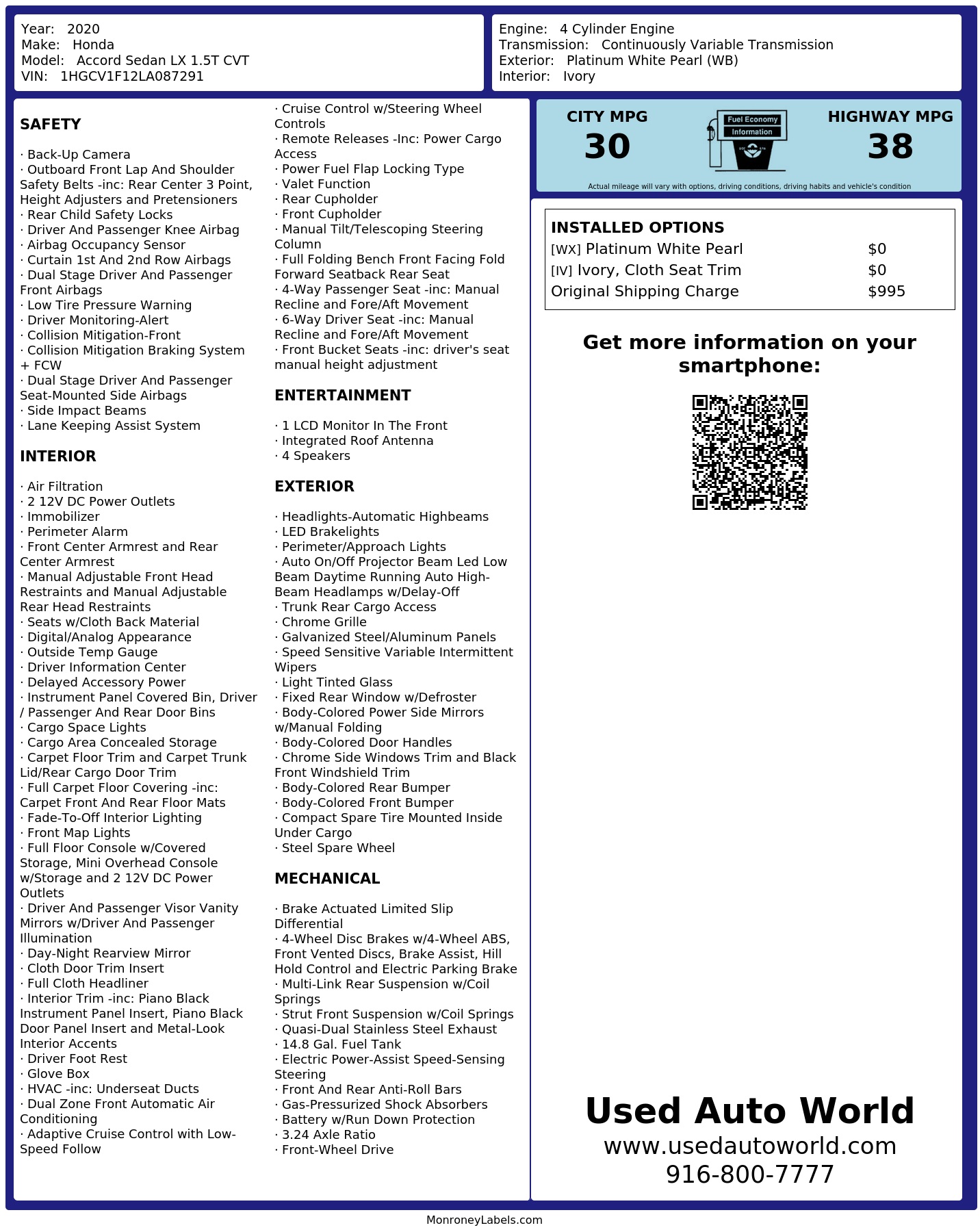 Monroney Label