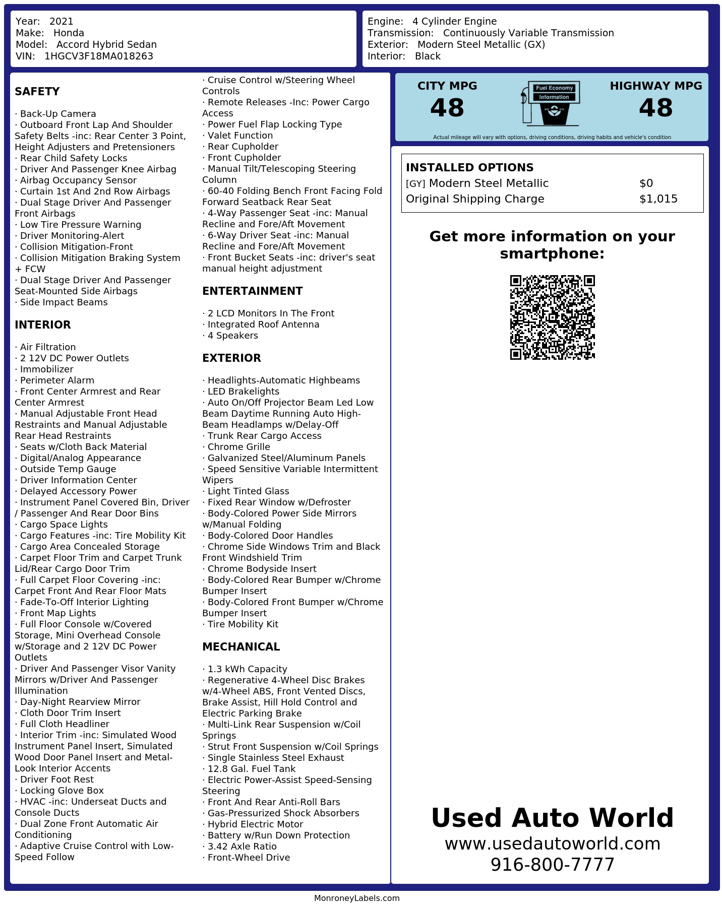 Monroney Label