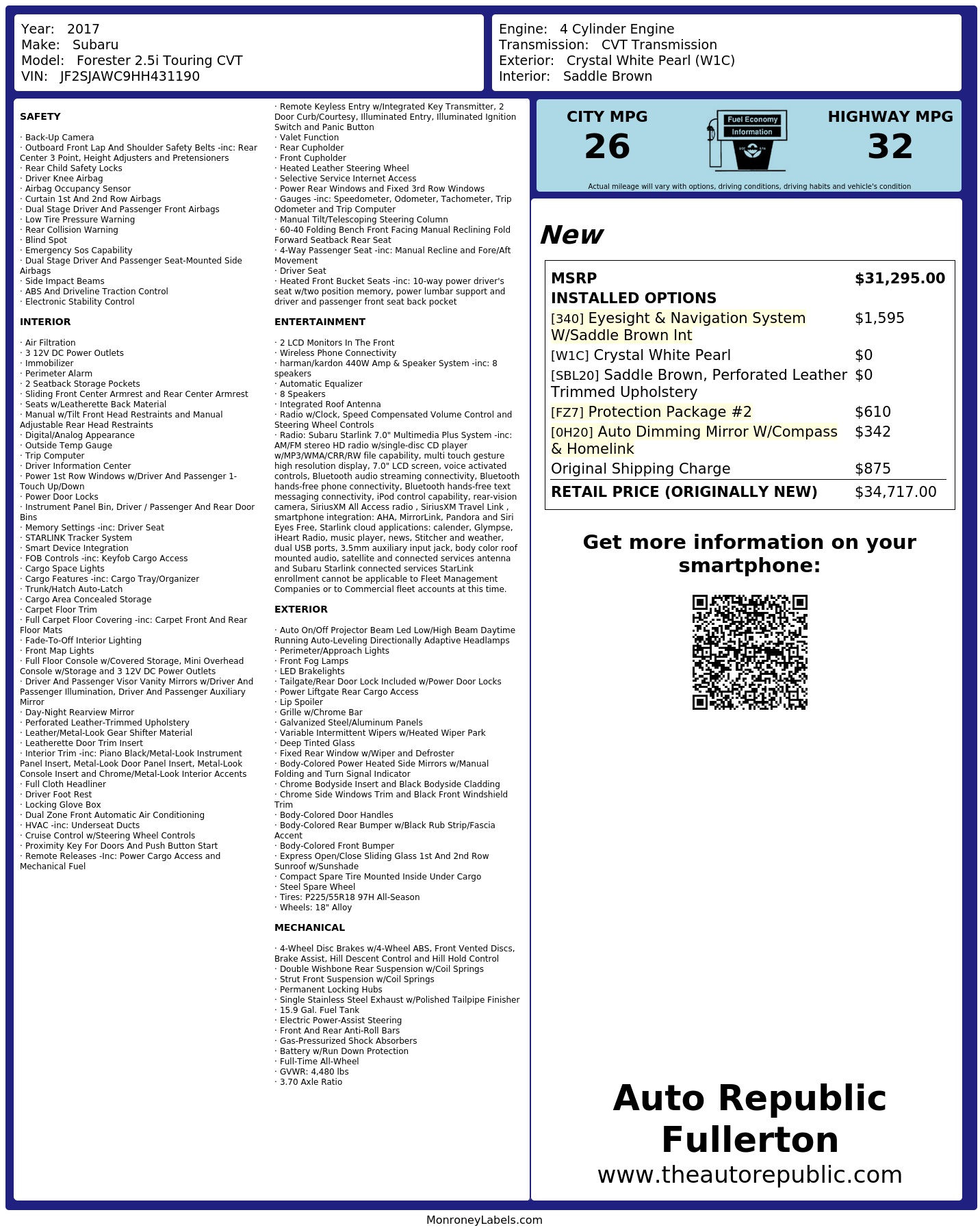 Monroney Label