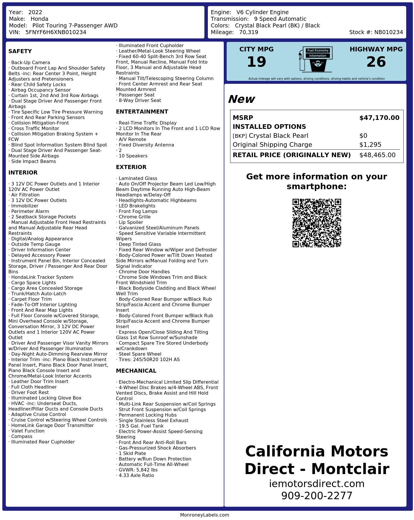 Monroney Label