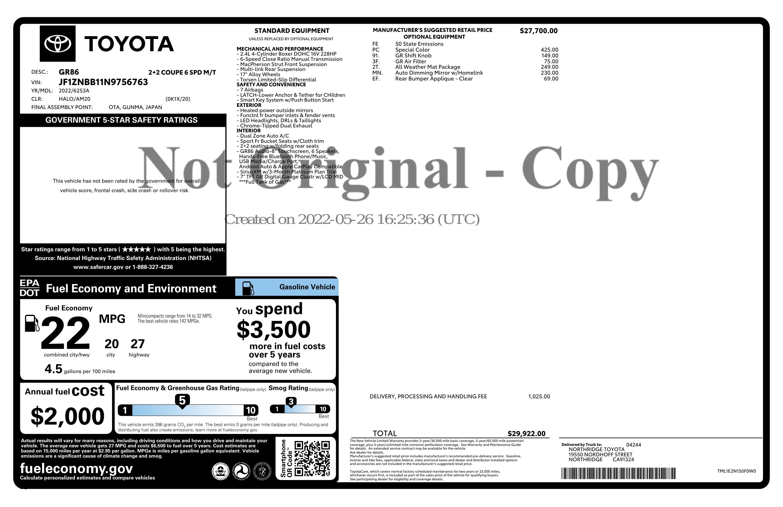 Monroney Label