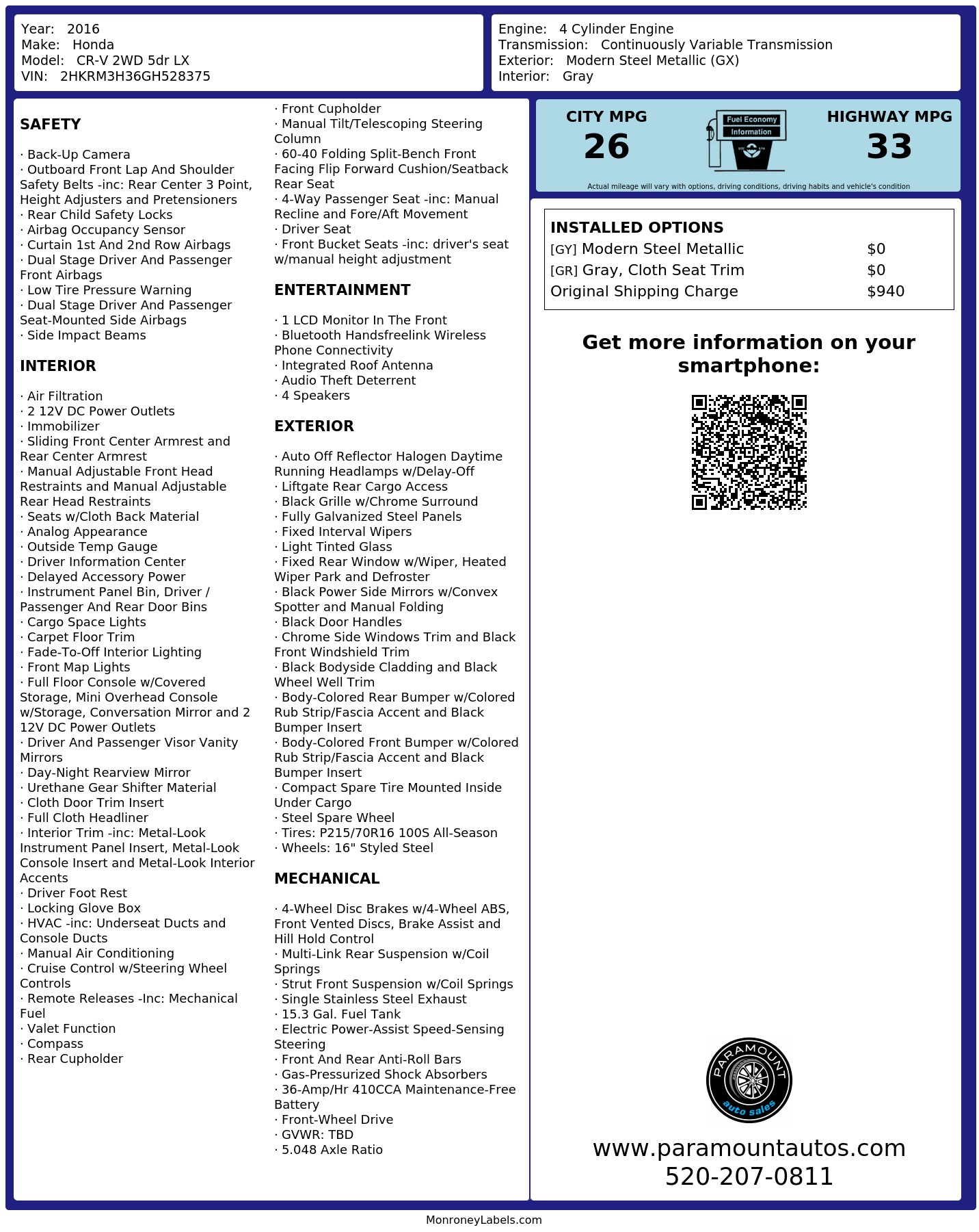 Monroney Label