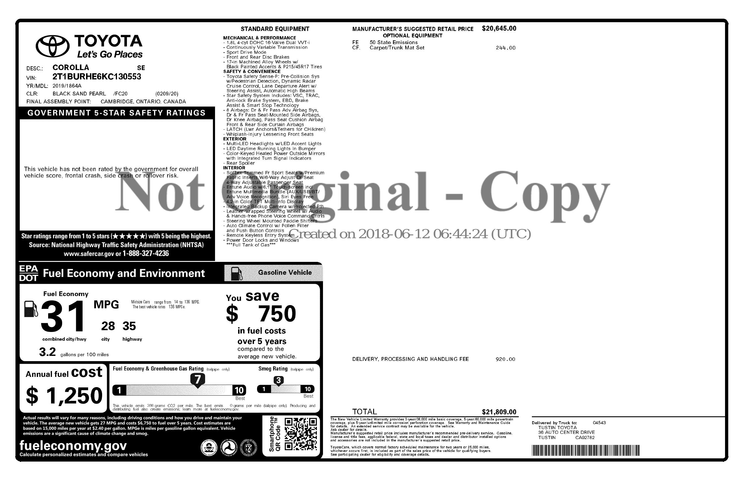Monroney Label