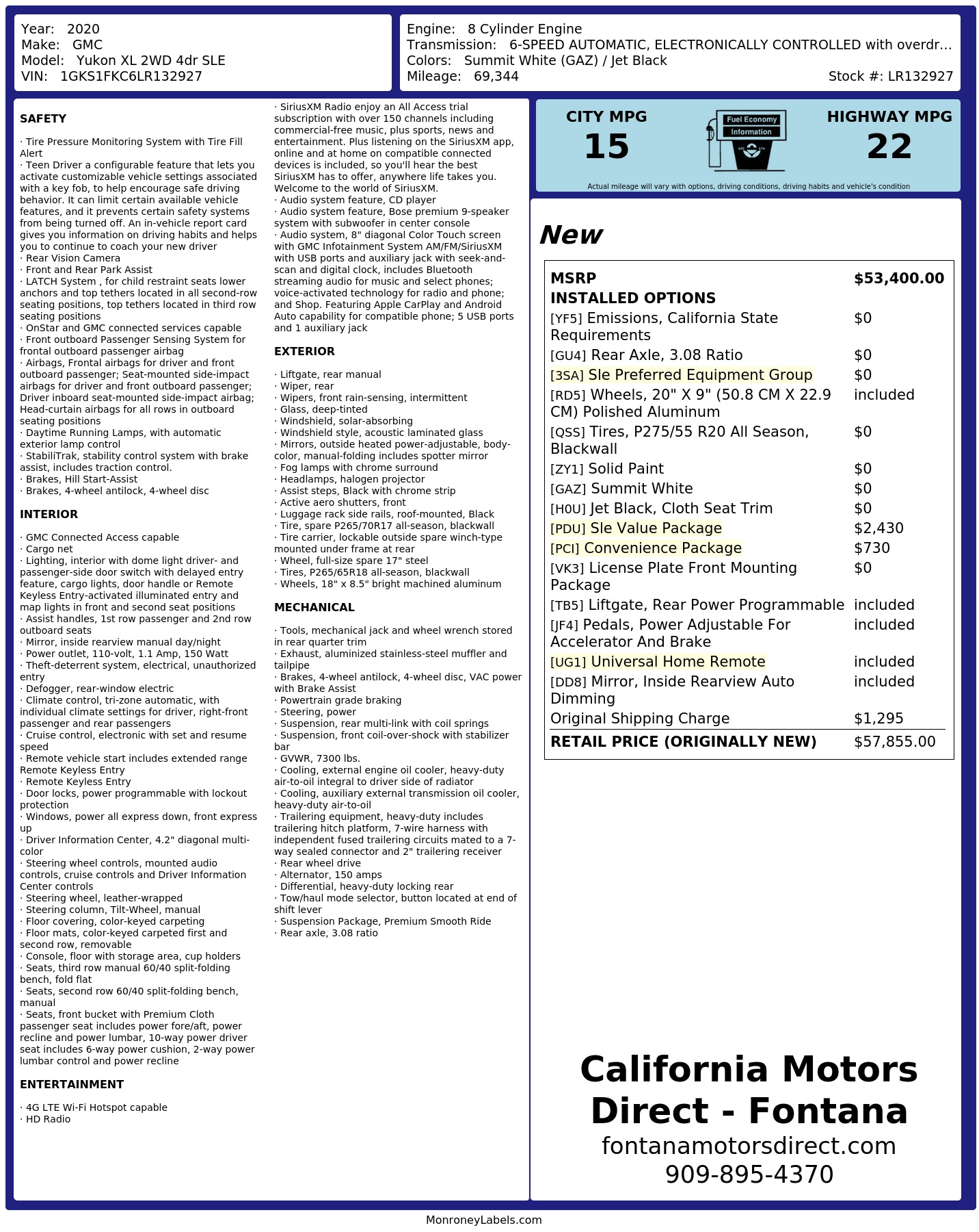 Monroney Label