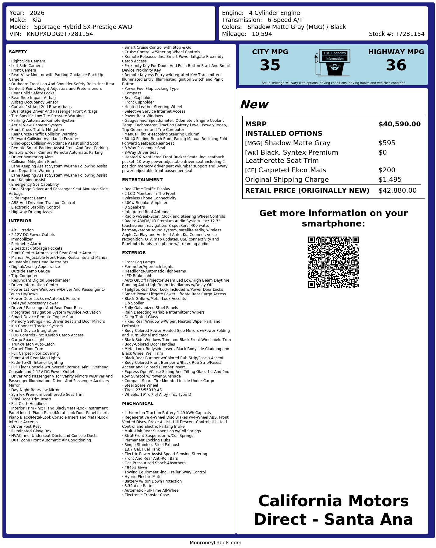Monroney Label