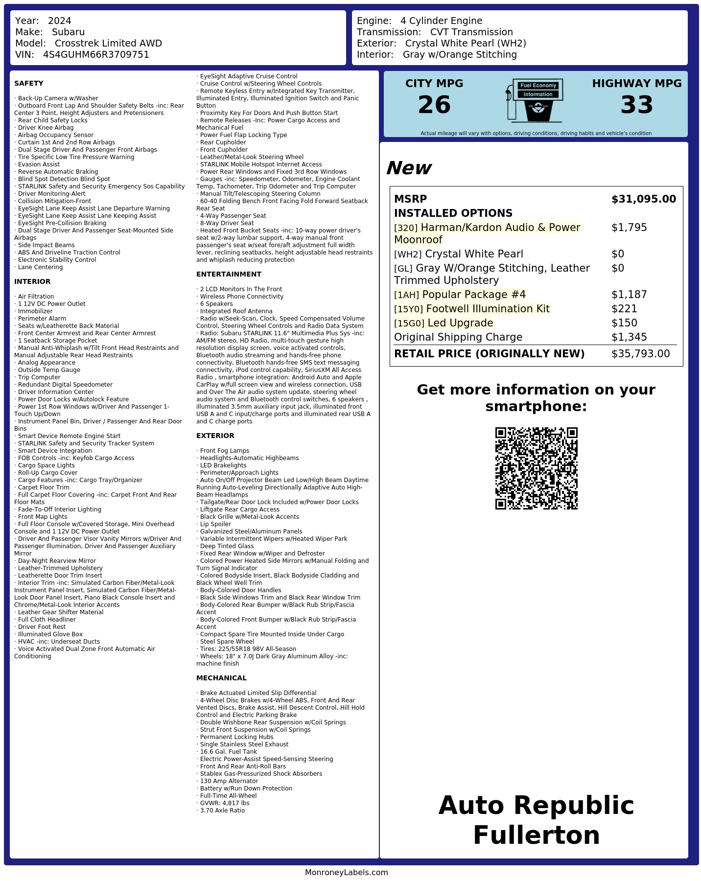 Monroney Label