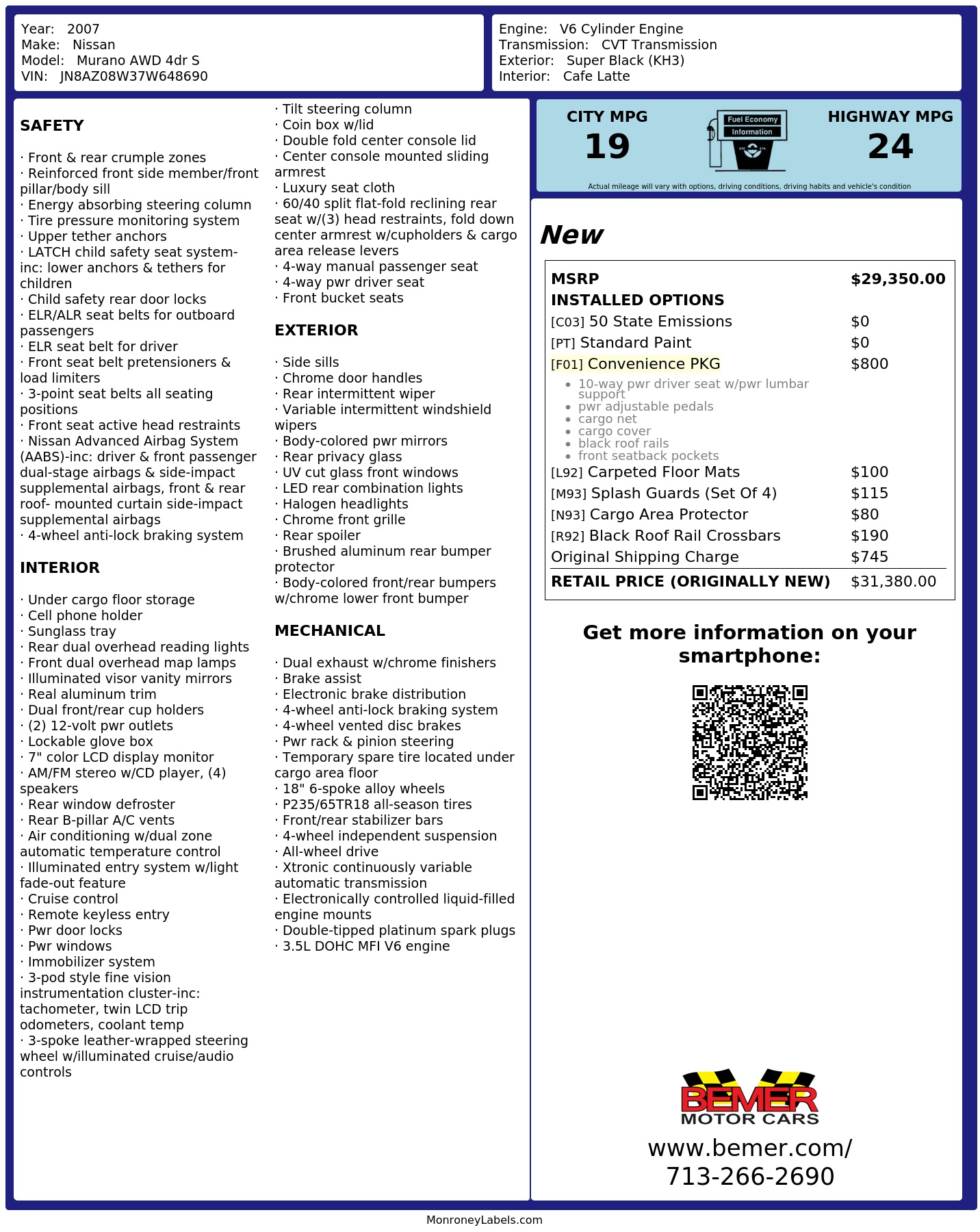 Monroney Label
