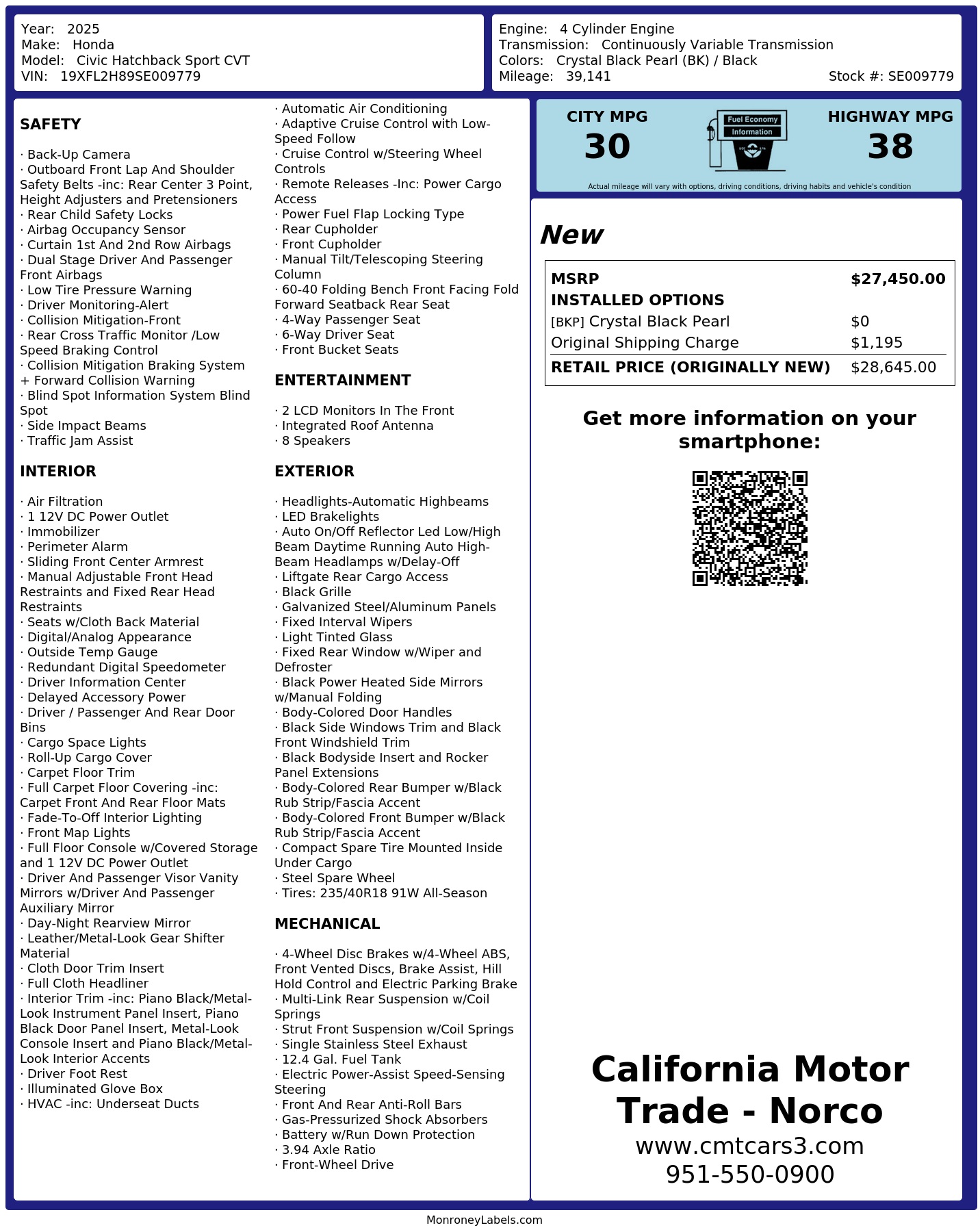 Monroney Label