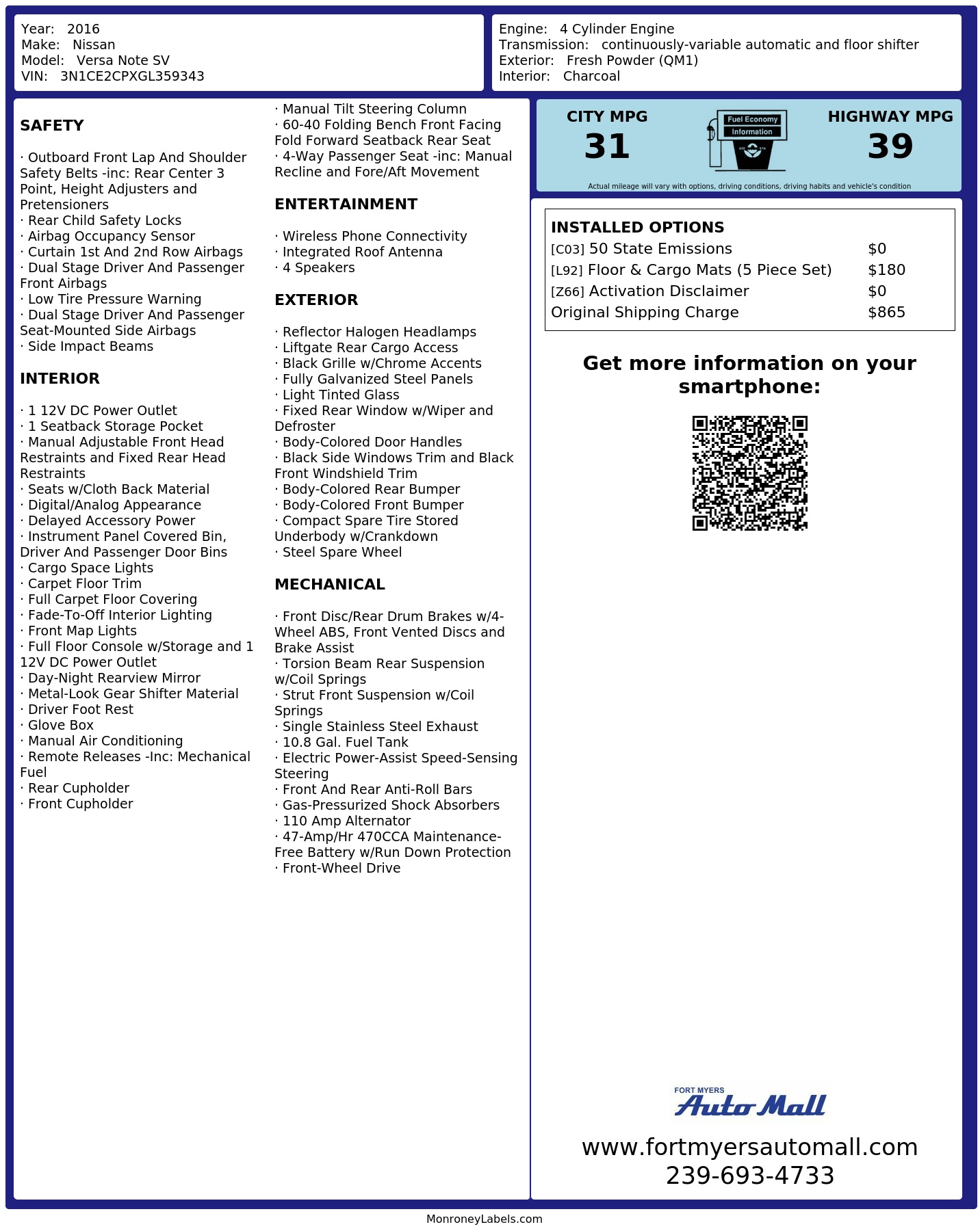 Monroney Label