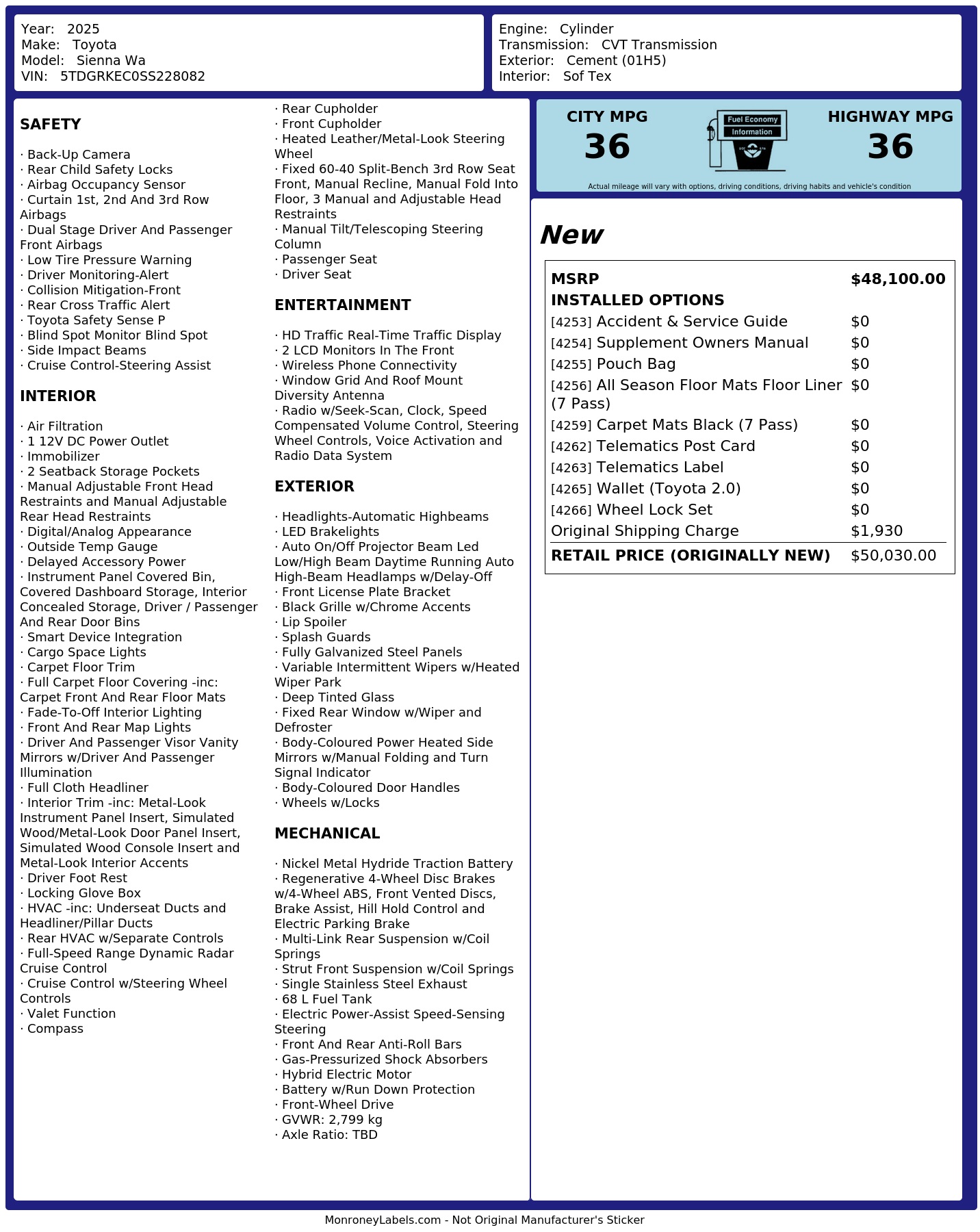 Monroney Label
