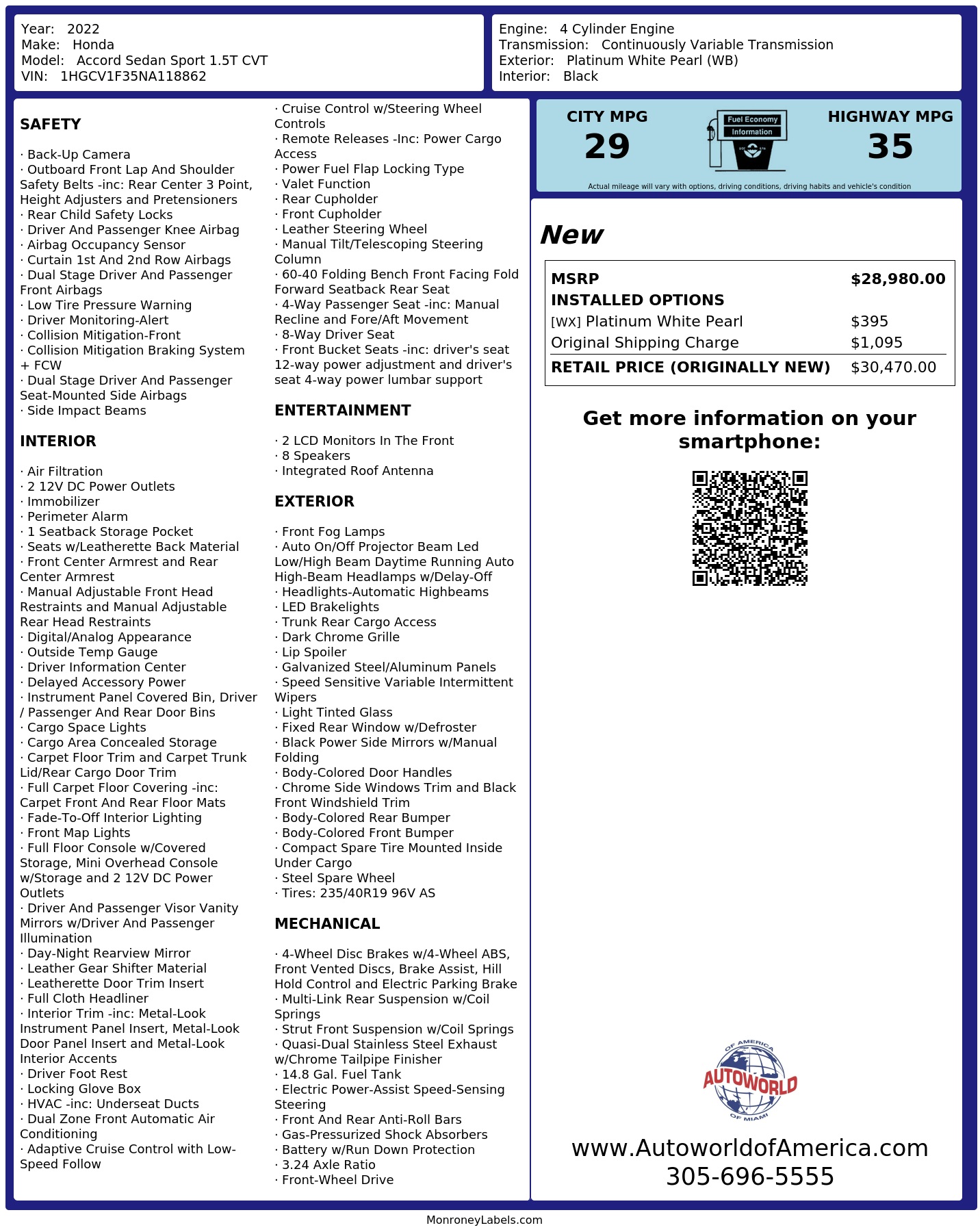 Monroney Label