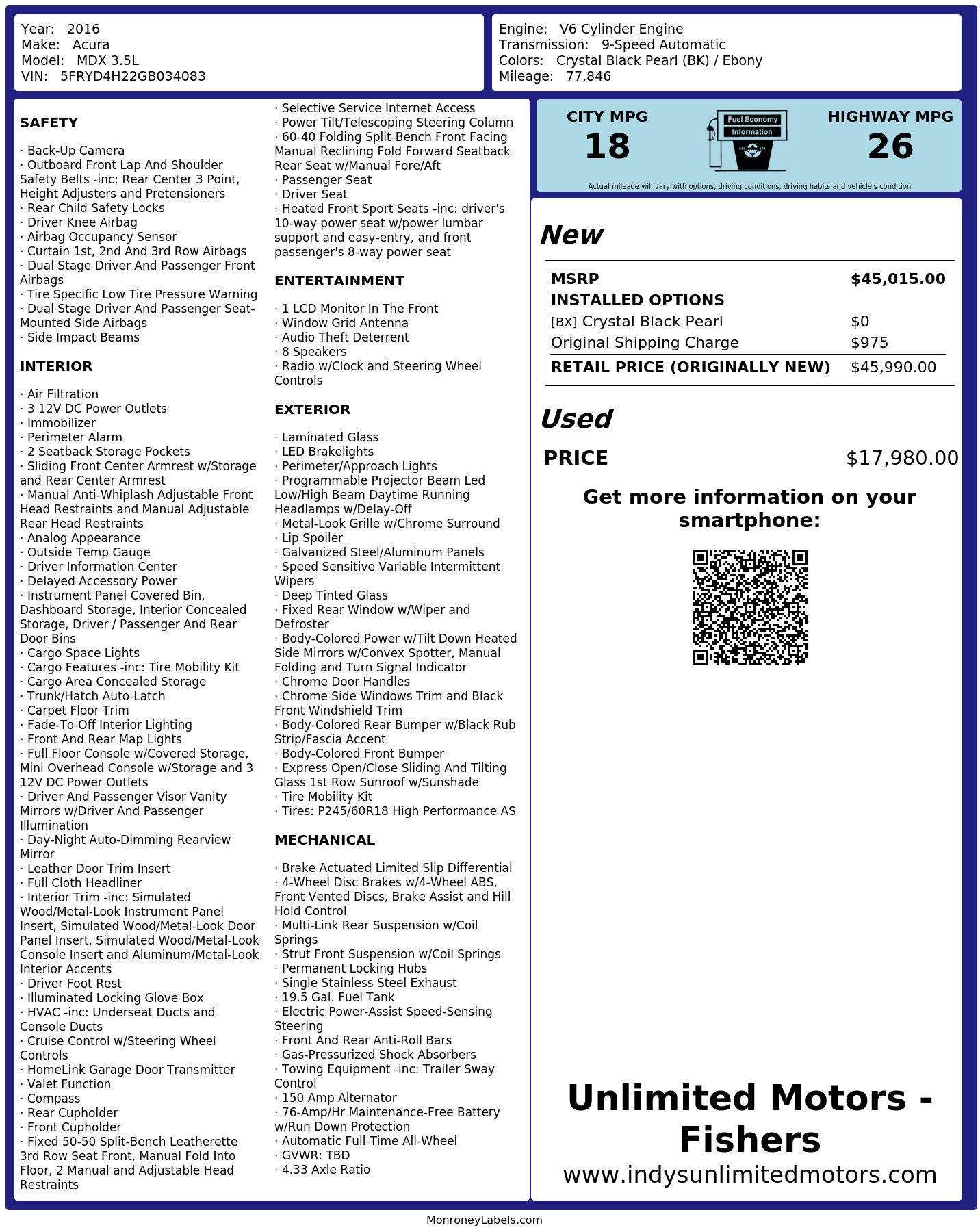 Monroney Label
