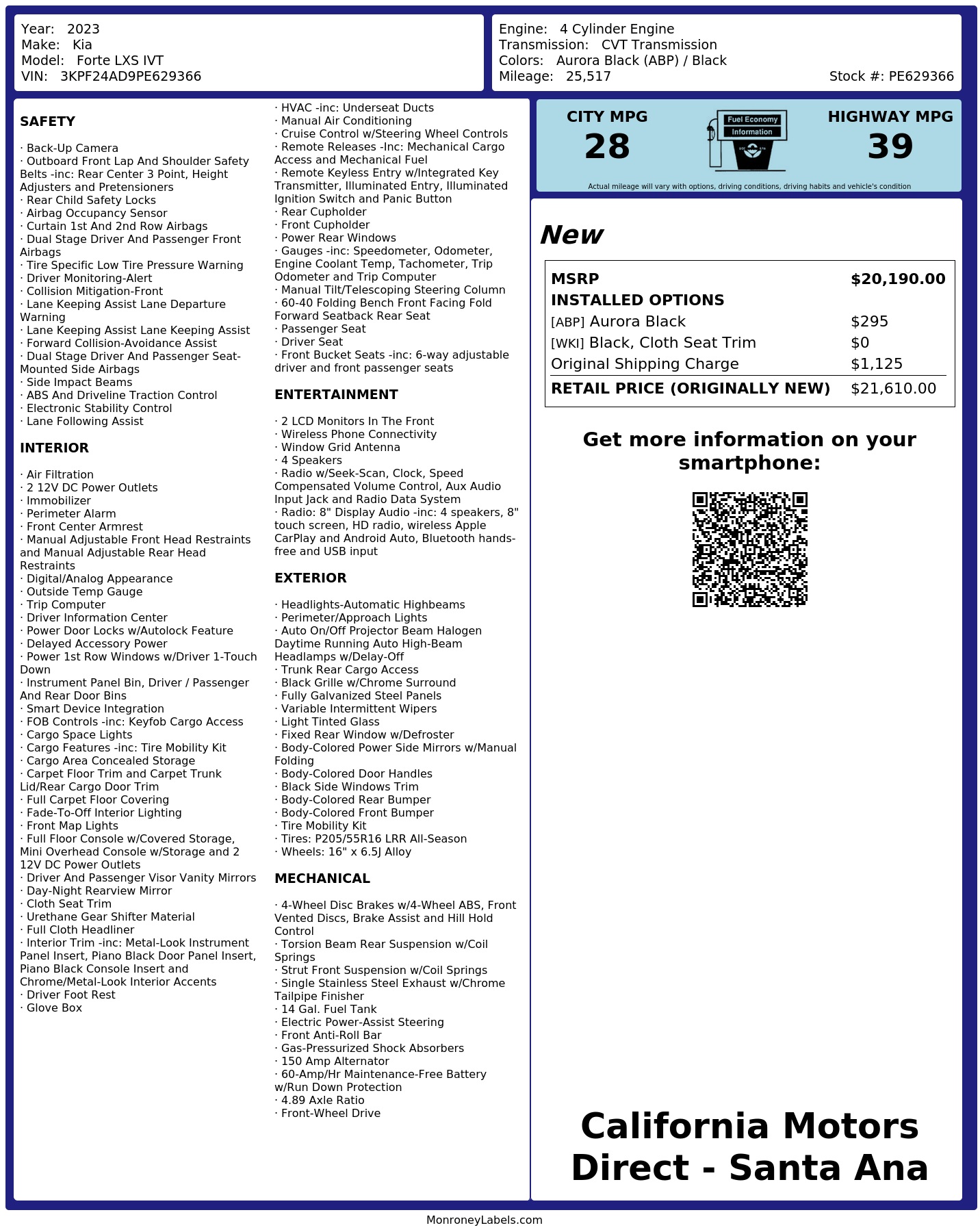 Monroney Label