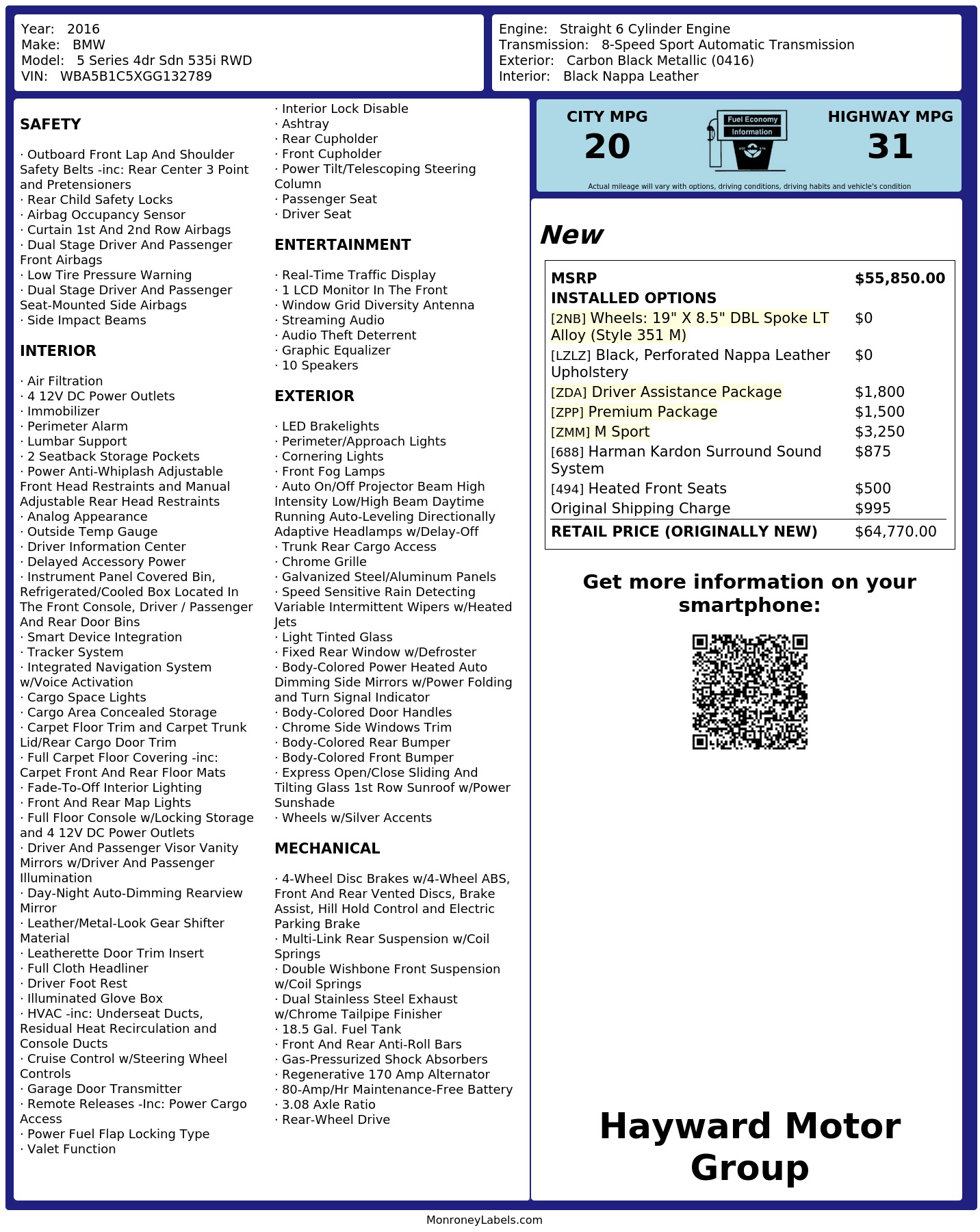 Monroney Label