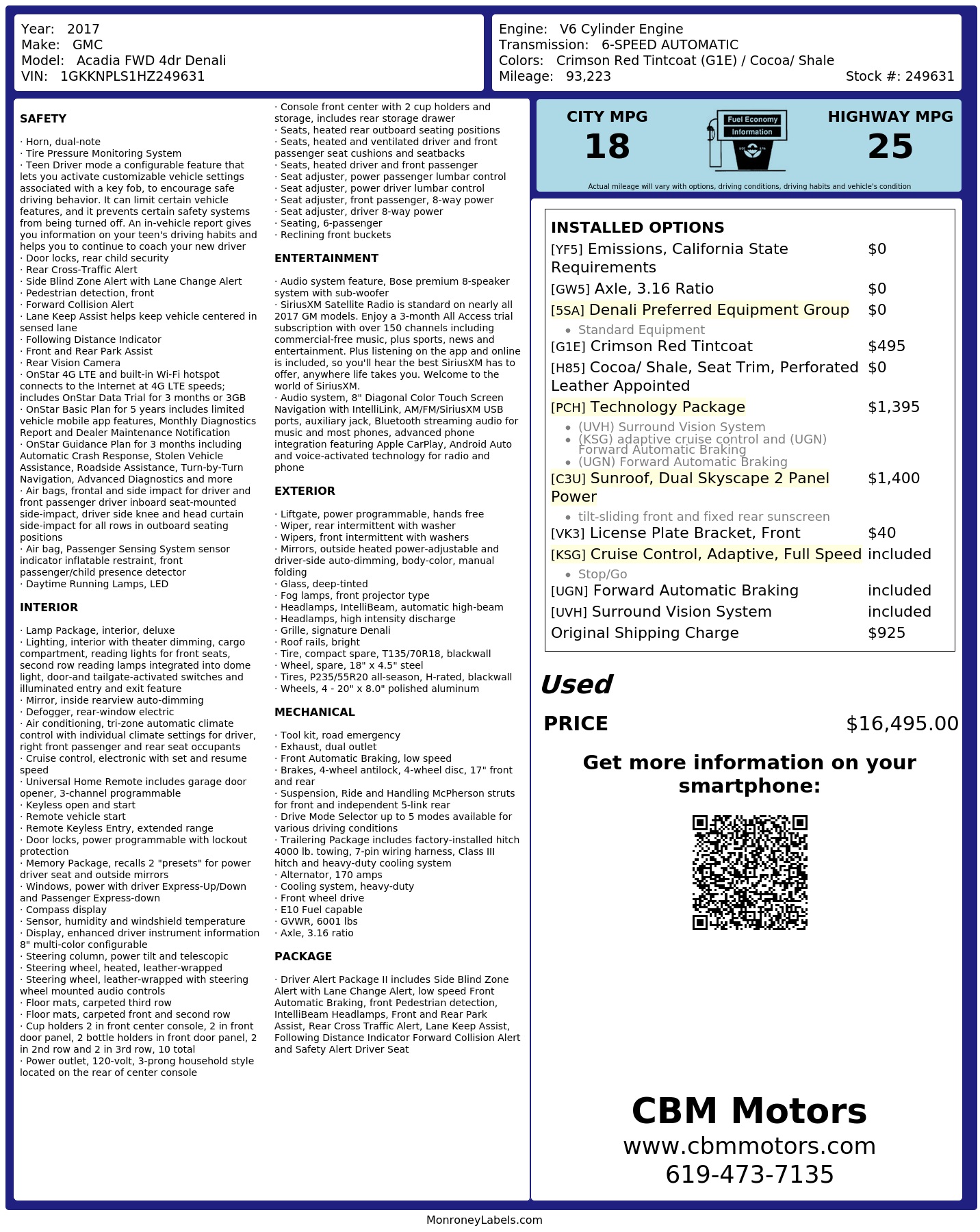 Monroney Label