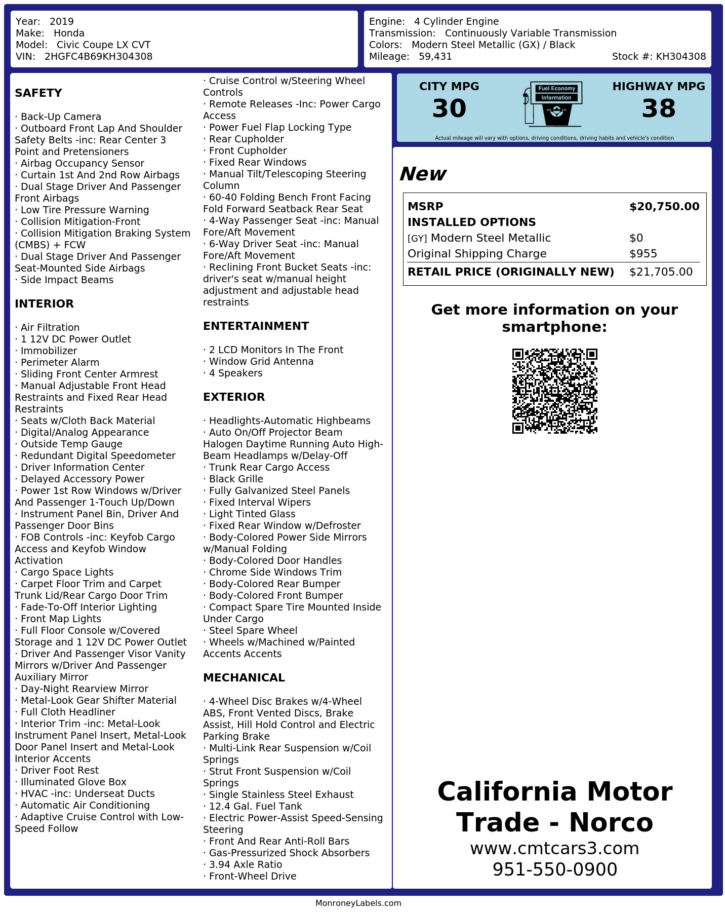 Monroney Label