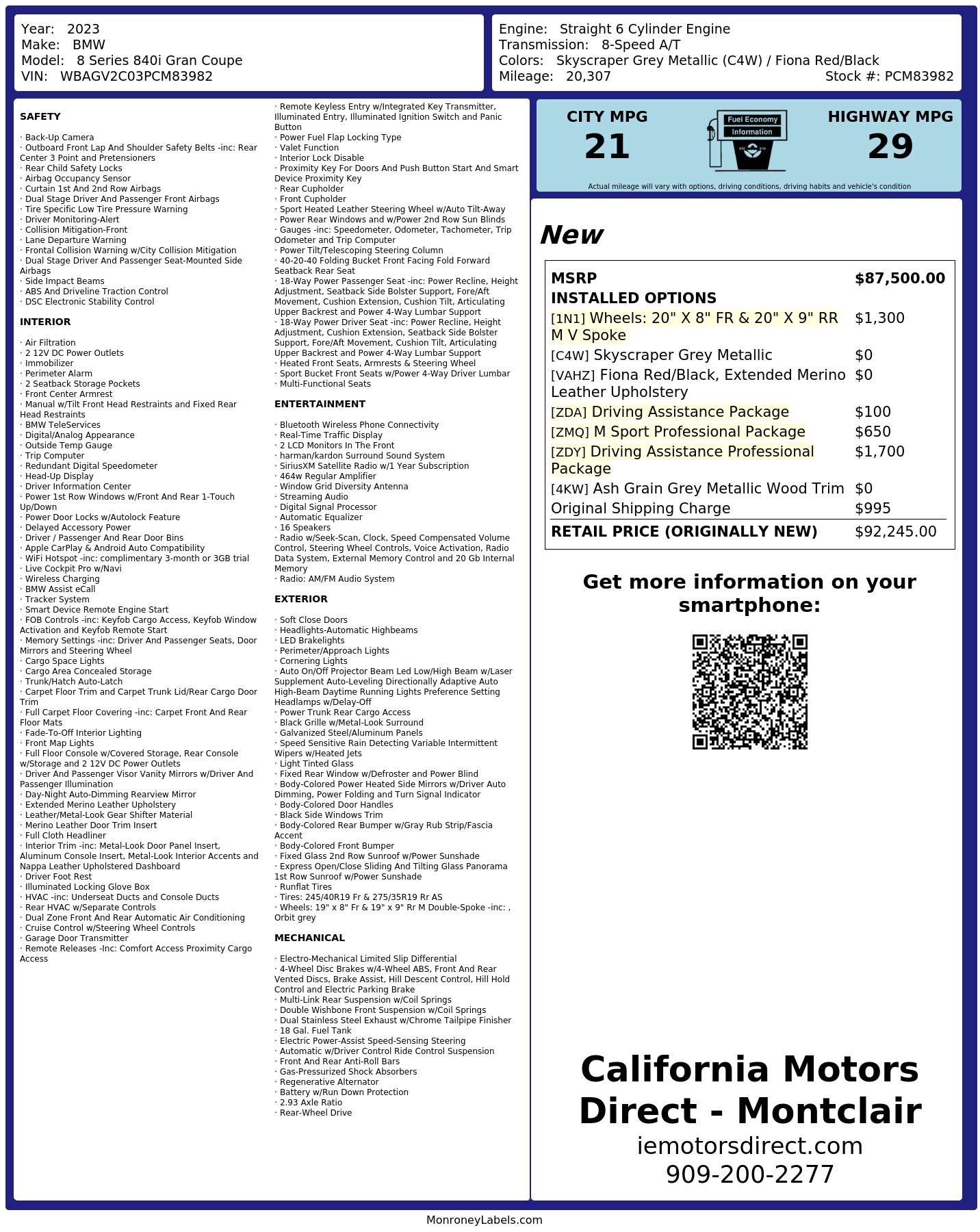 Monroney Label