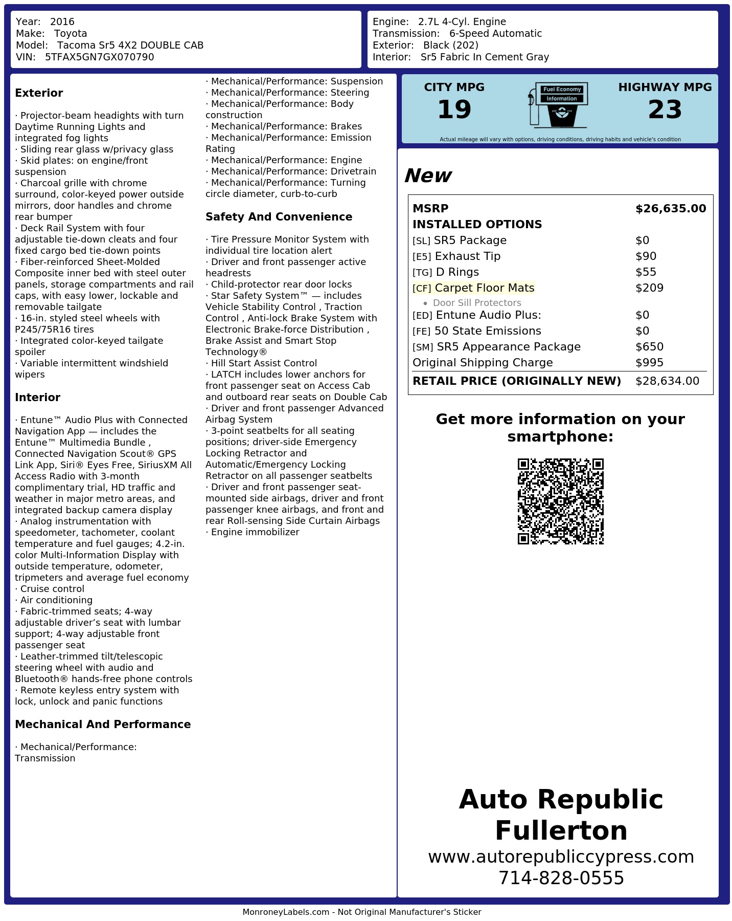 Monroney Label