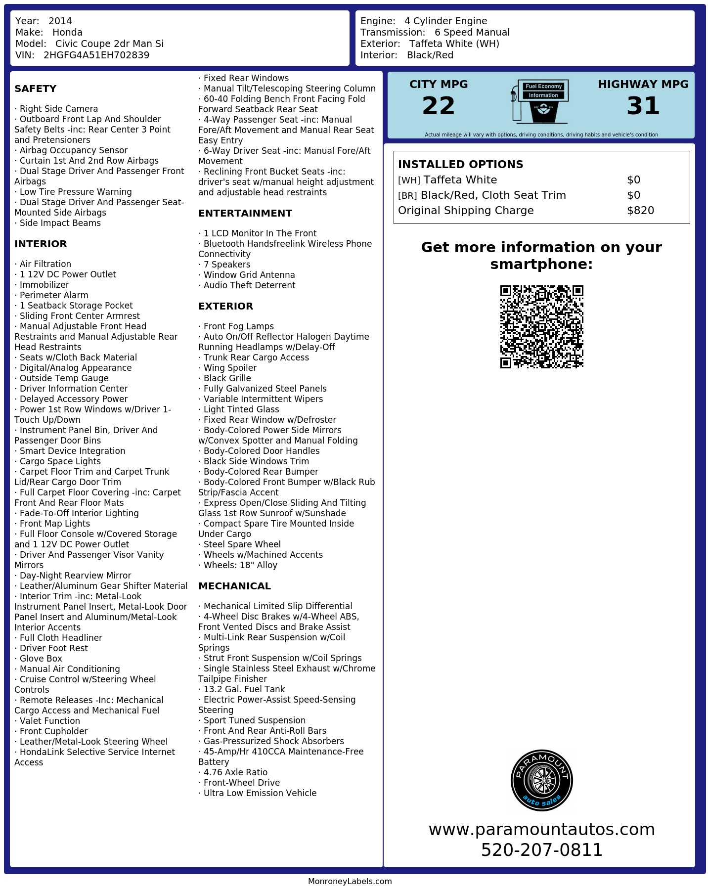 Monroney Label