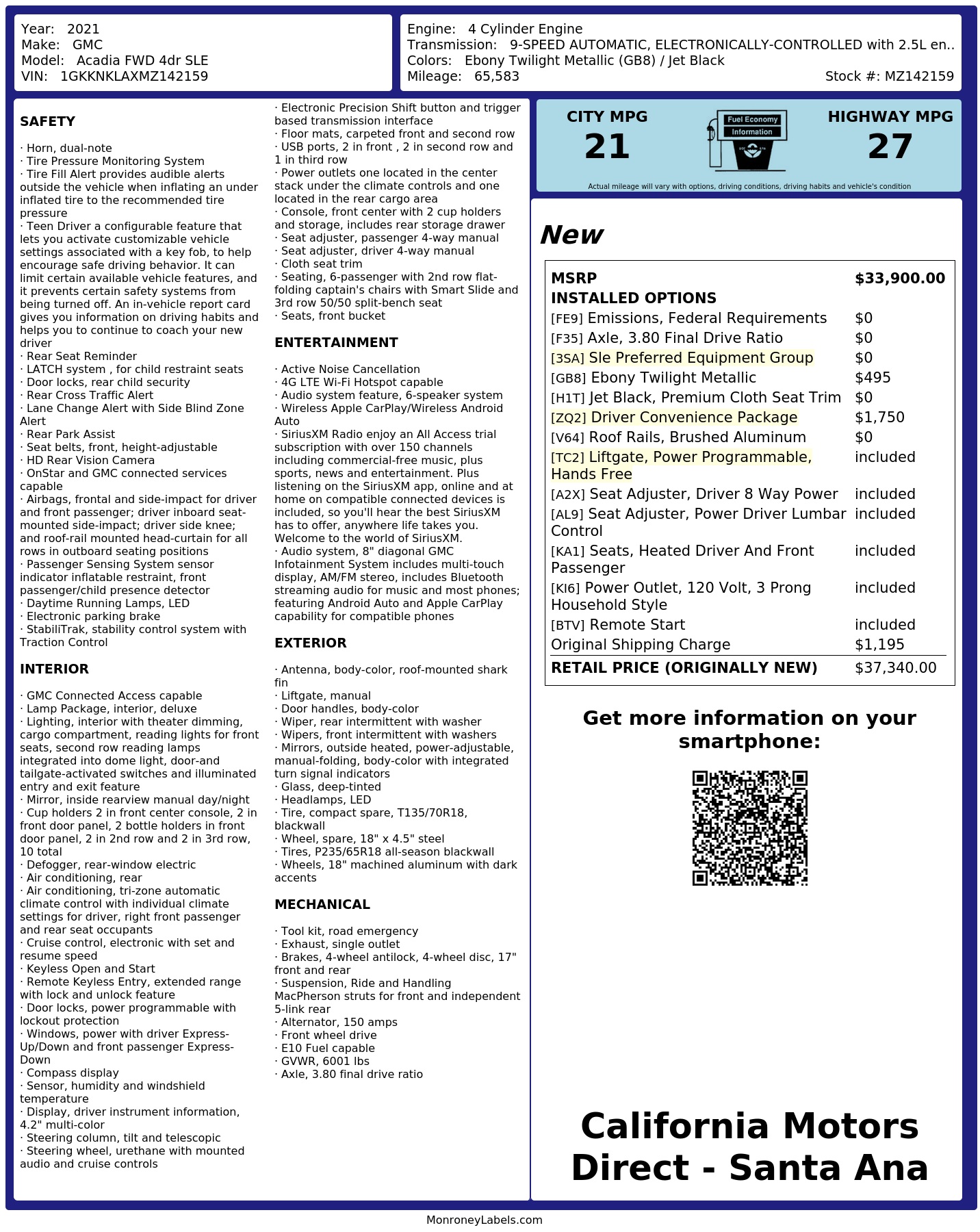 Monroney Label