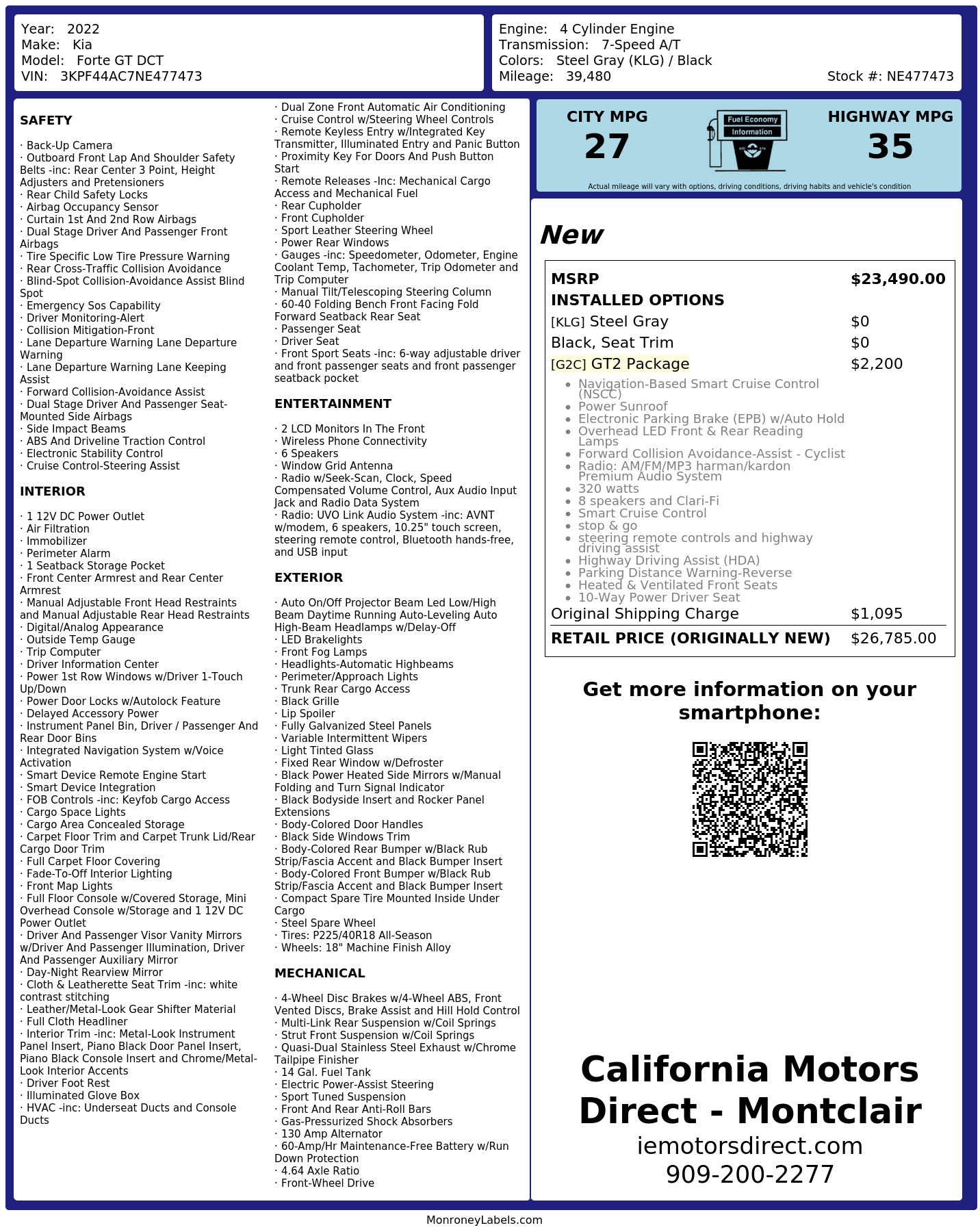 Monroney Label